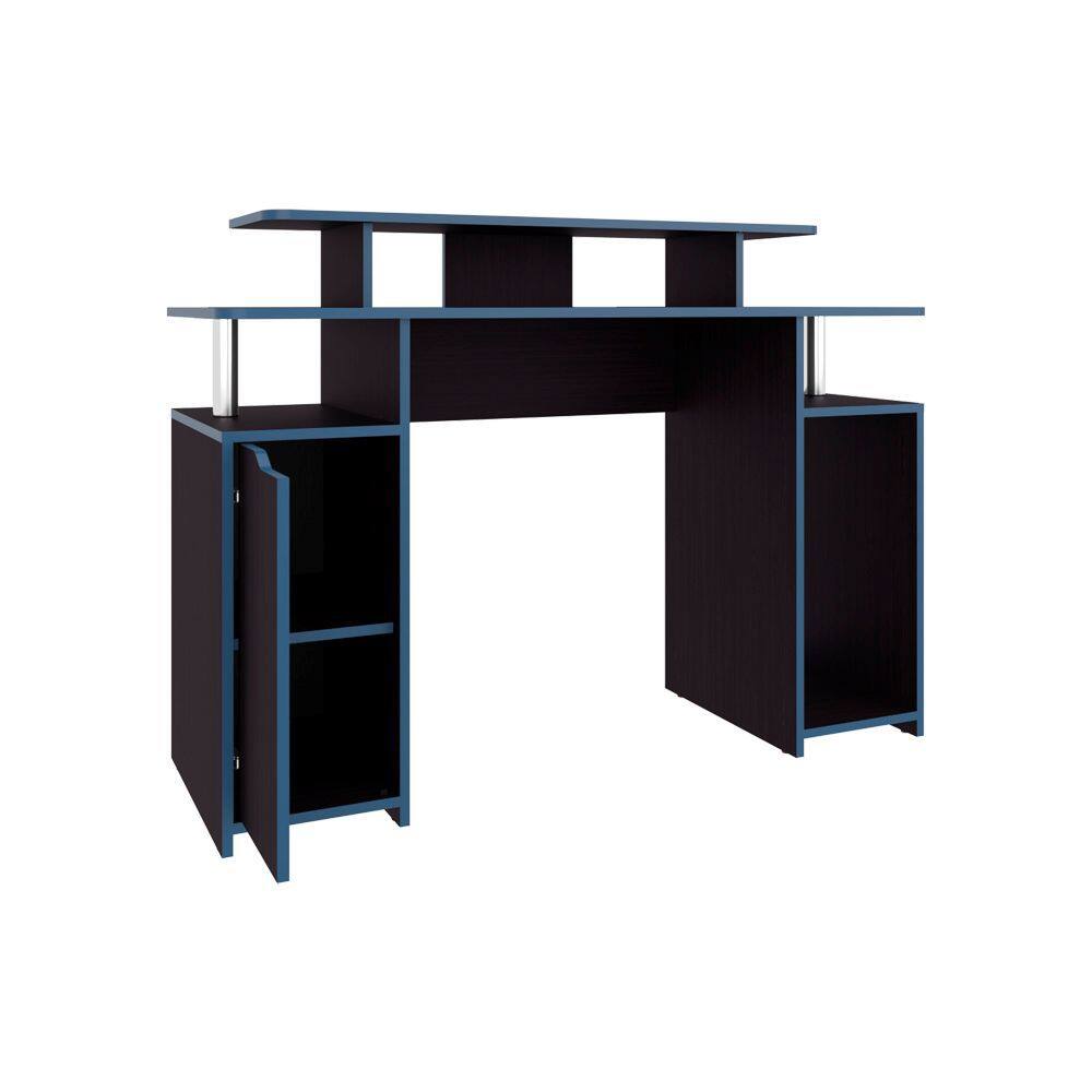 Back. Spaco - Gaming Desk, Large Ergonomic Desktop, Cabinet Shelf CPU Stand - Black.
