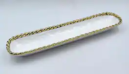 Jiallo - 14 inch Gold-Trimmed Porcelain Cracker & Appetizer Serving Tray - White & Gold