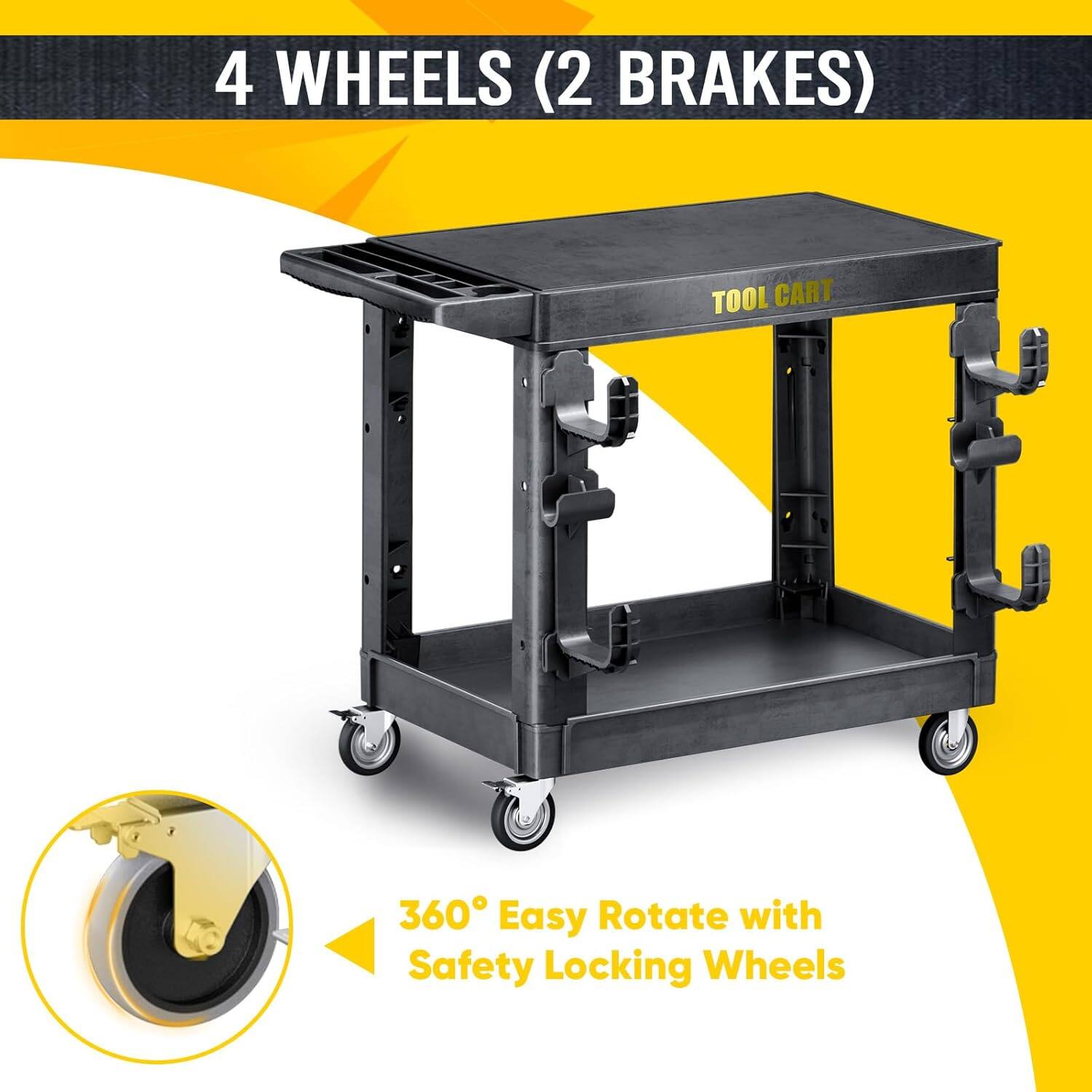 4 WHEELS (2 BRAKES), TOOL CART, 360° Easy Rotate with Safety Locking Wheels