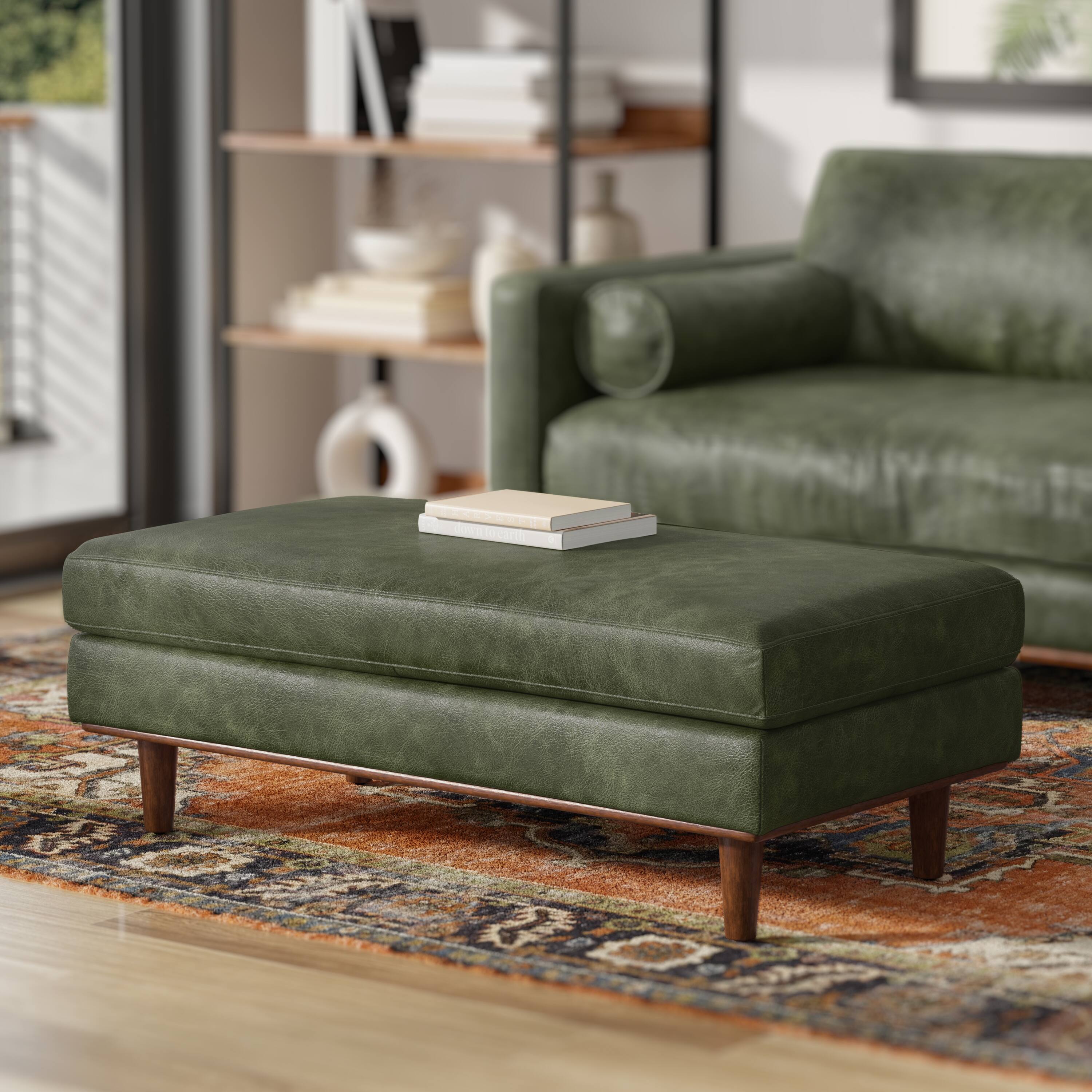 Angle. Simpli Home - Morrison 49 inch Wide Mid-Century Modern Table Ottoman in Moss Green Genuine Leather - Moss Green.