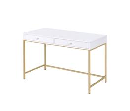 TinyHomie - Ottey High Gloss and Gold Finish Writing Desk - White