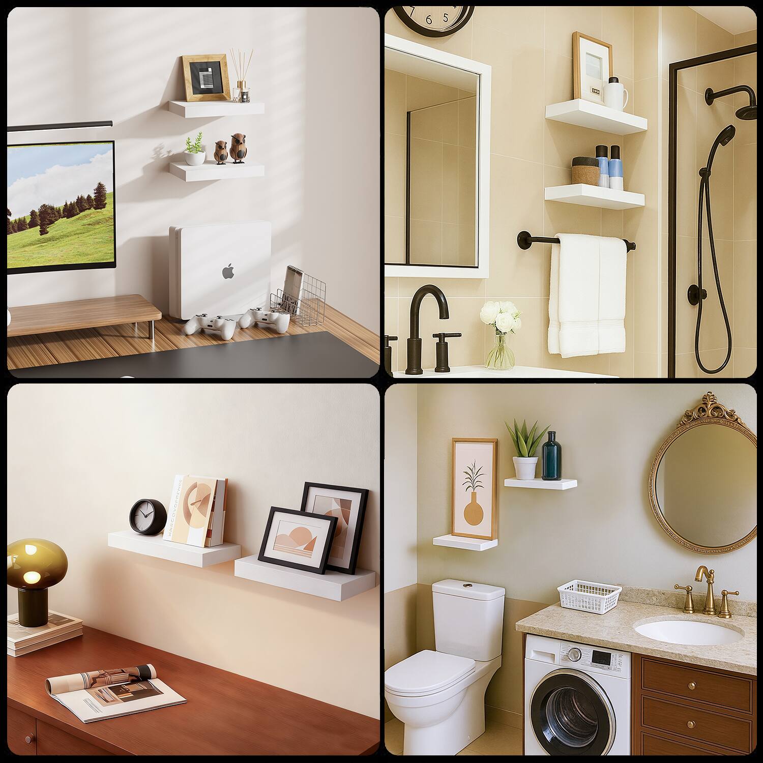 Alt View 8. BOMEDA - Wooden Floating Shelves for Wall, Wall Shelf for, Bedroom, Living Room, Bathroom Shelves Storage, 12x7x1.5 in, 2 Pack - White.