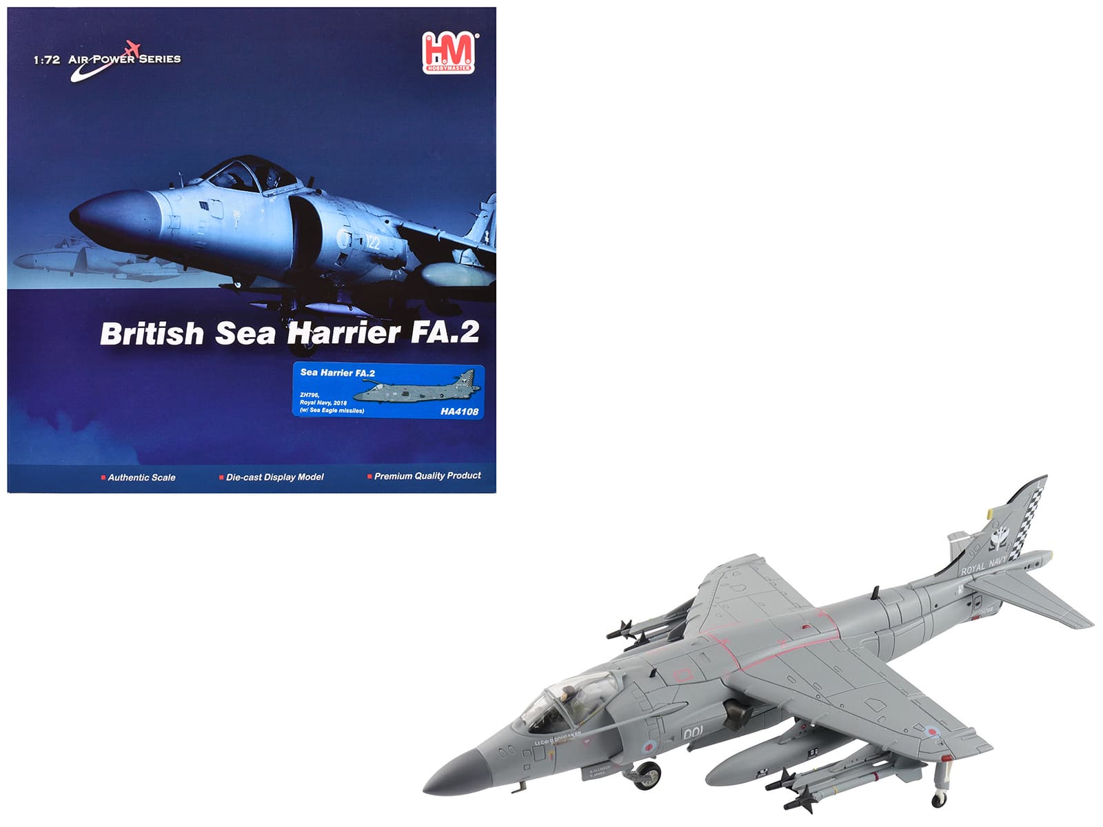 "Hobby Master - British Aerospace Sea Harrier FA.2 Aircraft with Sea Eagle Missiles ""ZH796"" (2018) British Royal Navy ""Air Power Series""" price history on PriceWatchPro