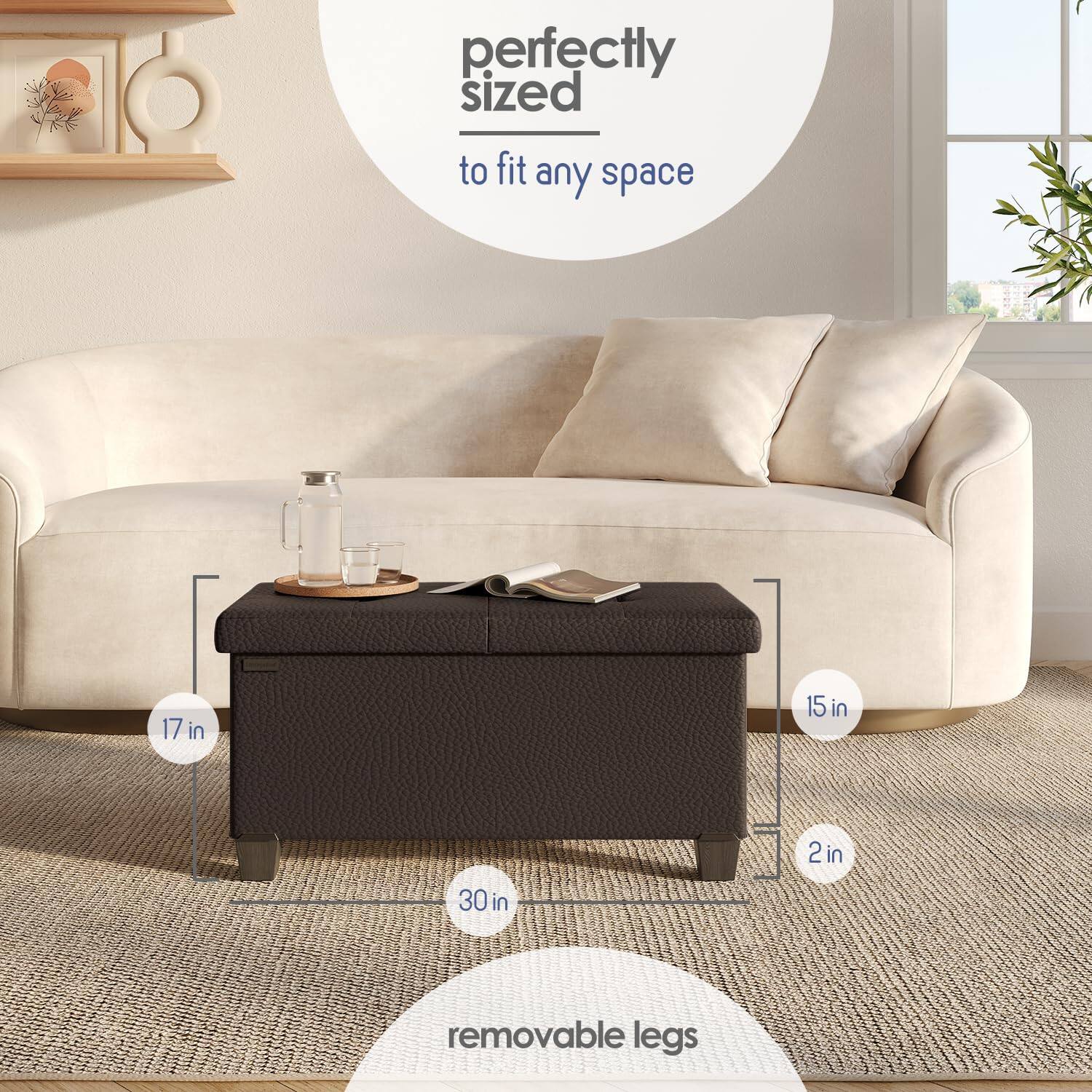 perfectly sized to fit any space

17 in  
15 in  
2 in  
30 in

removable legs