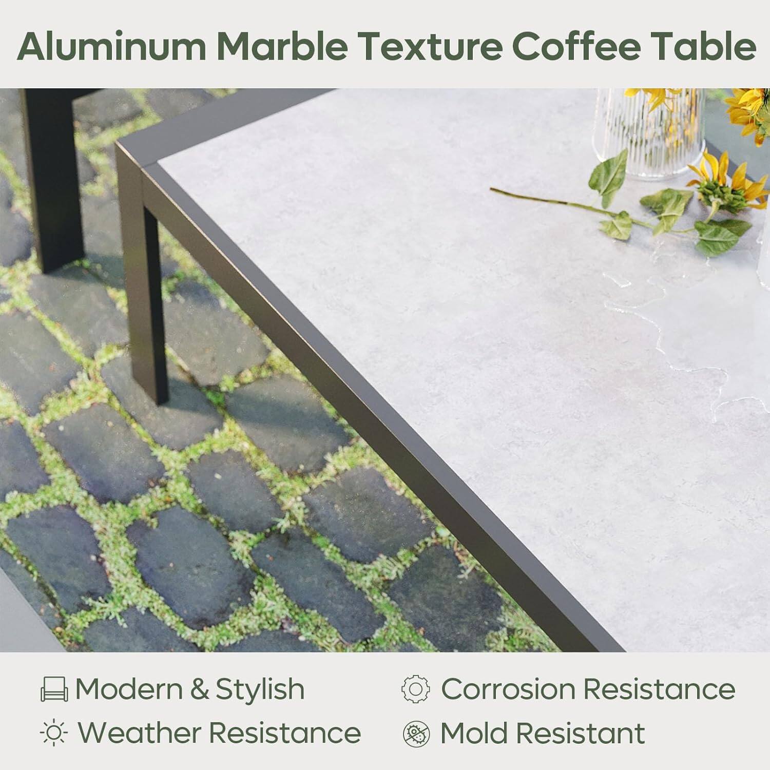 Aluminum Marble Texture Coffee Table
Modern & Stylish
Corrosion Resistance
Weather Resistance
Mold Resistant