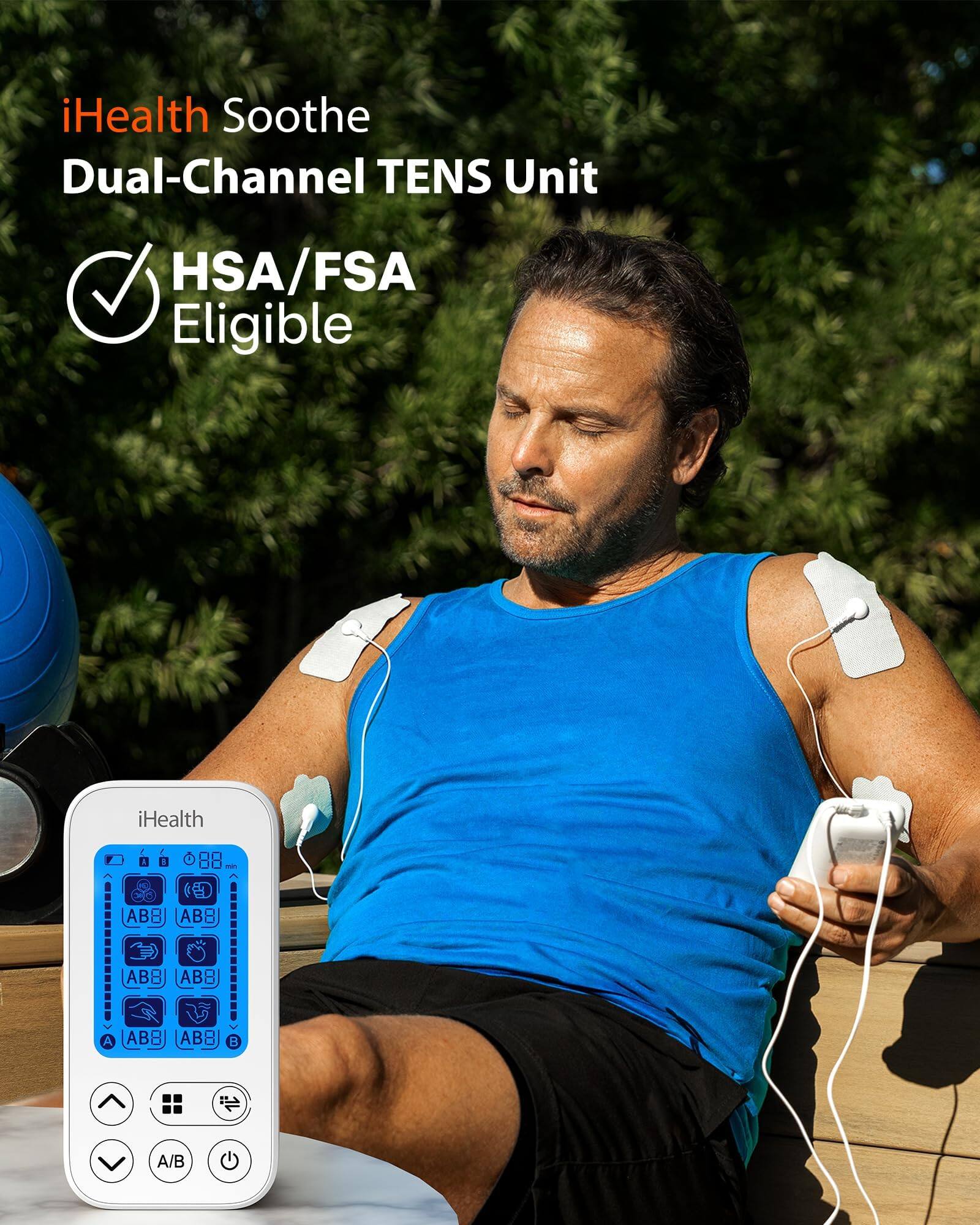 iHealth Soothe Dual-Channel TENS Unit, HSA/FSA Eligible, iHealth, 88, AB8, AB8, AB8, AB8, A, ABB, AB8, B, A/B