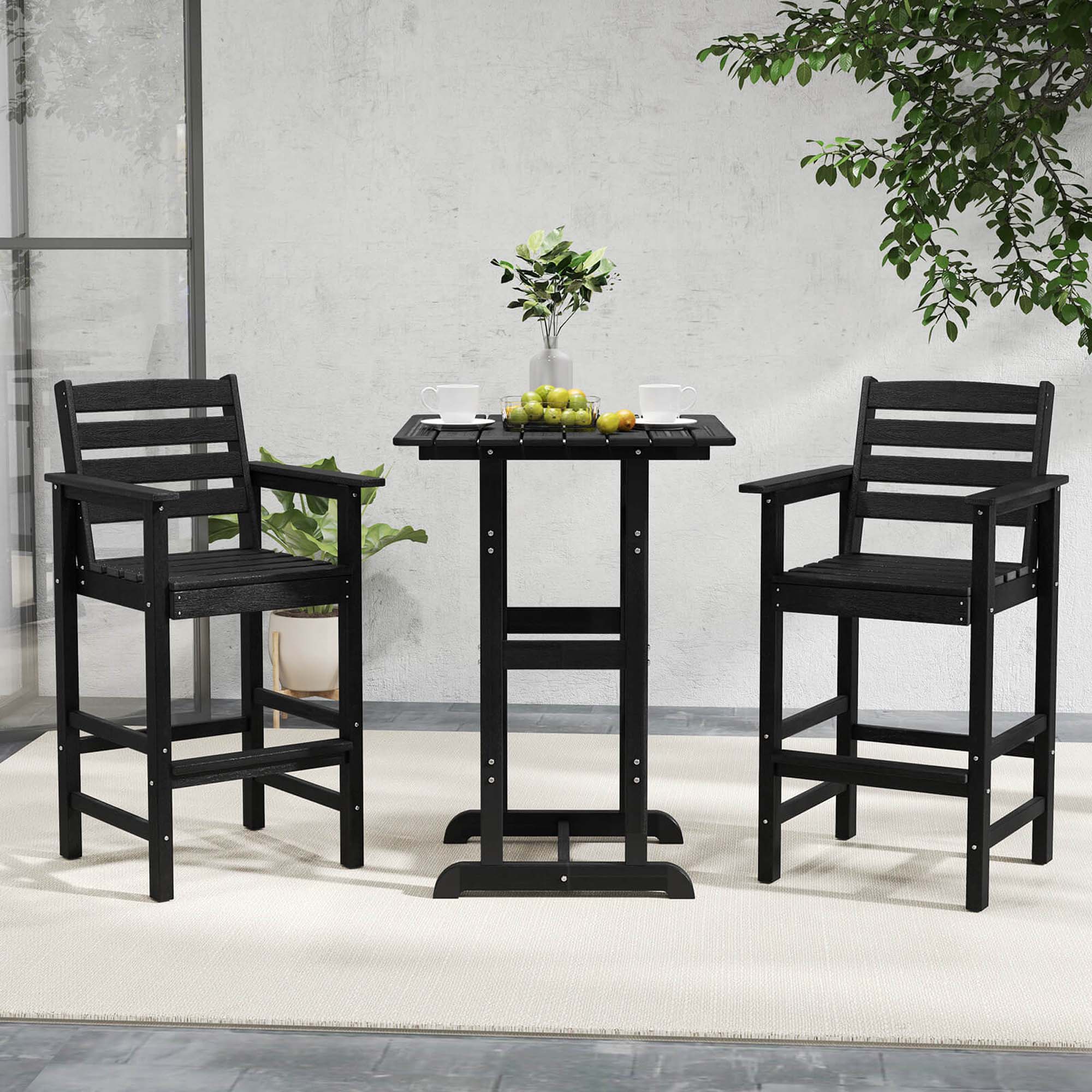 Alt View 1. Costway - Patio Adirondack Bar Chairs Set of 2 with Wide Armrests & Footrest Backrest - Black.