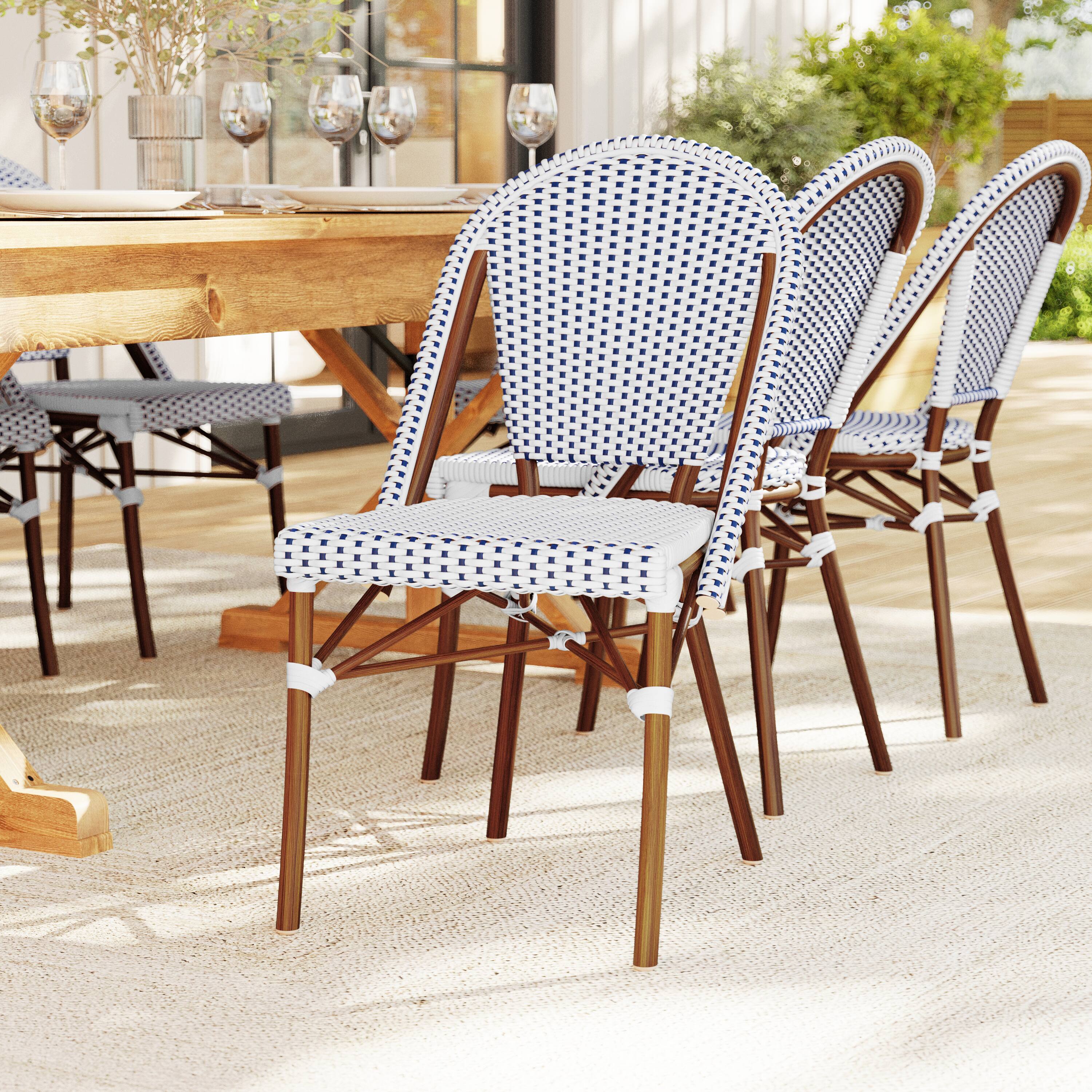 Alt View 4. Martha Stewart - Lily Pond 2PK All-Weather Stackable Patio Bistro Dining Chairs - Navy & White/Natural Frame.