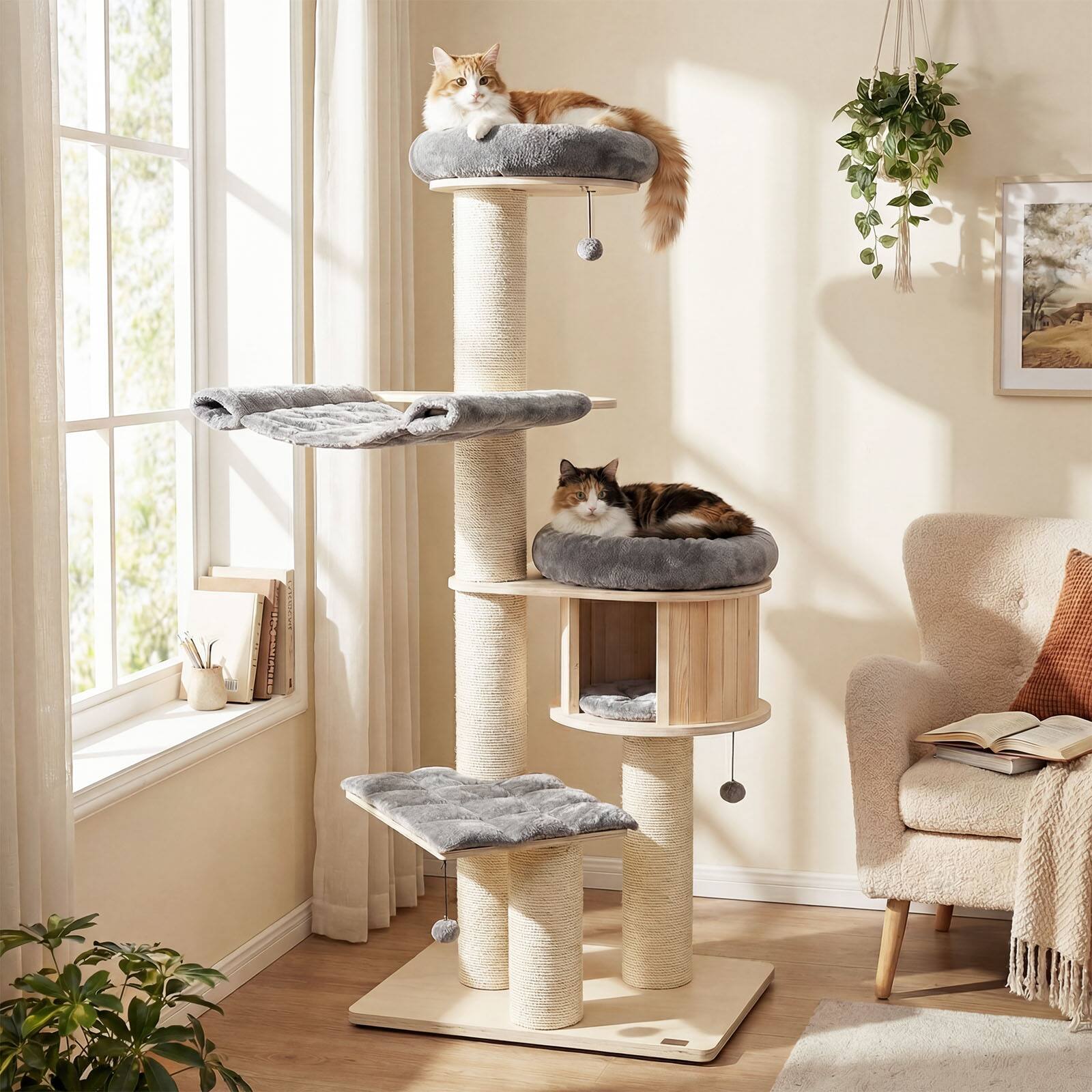 Alt View 3. Gymax - Gymax 68.5'' Cat Tree Condo 4-Layer Wooden Kitten Activity Tower w/ Sisal Posts.