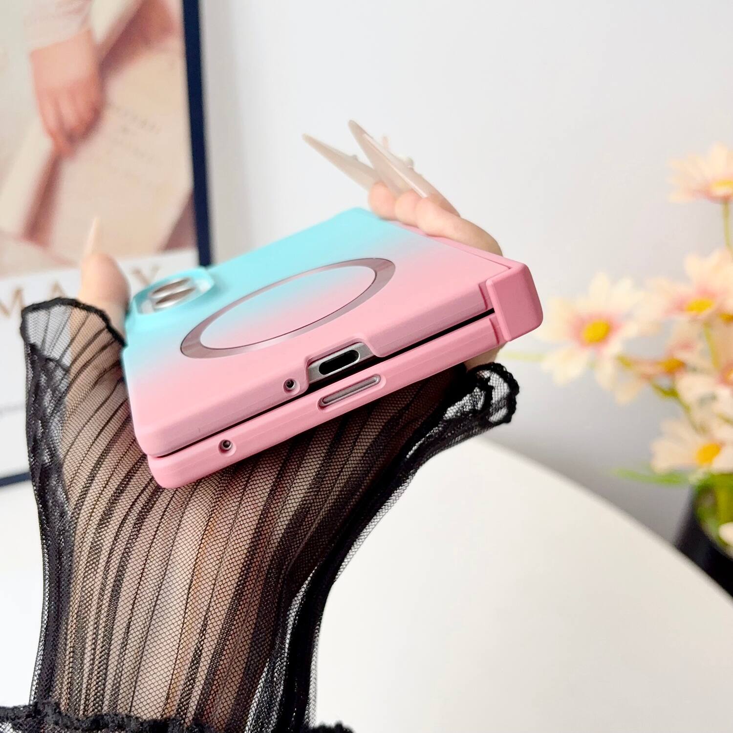 Alt View 2. Dteck - for Samsung Galaxy Z Fold8 Matte Gradient Magnetic Case,Shockproof Slim Hard PC Hinge Back Cover,Qi Wireless Charging - Pink/Rose.