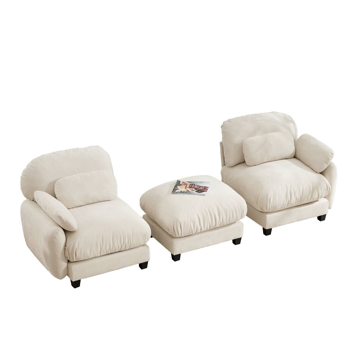 Alt View 4. Ropilly - Ropilly 2 Seater L Shaped Sofa with Removable Ottoman, Beige Chenille Modular Couch Set - Beige.
