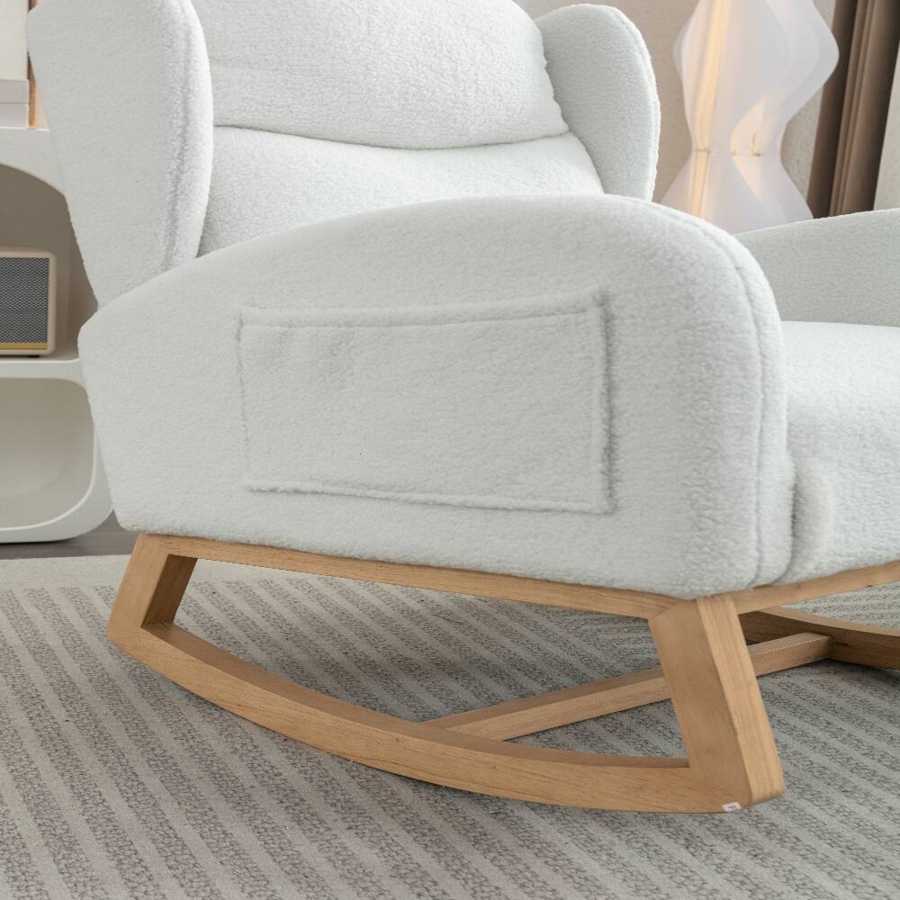 Alt View 9. Loheer - Loheer Teddy Fabric Rocking Chair Ivory Ergonomic Wooden Legs - Ivory.