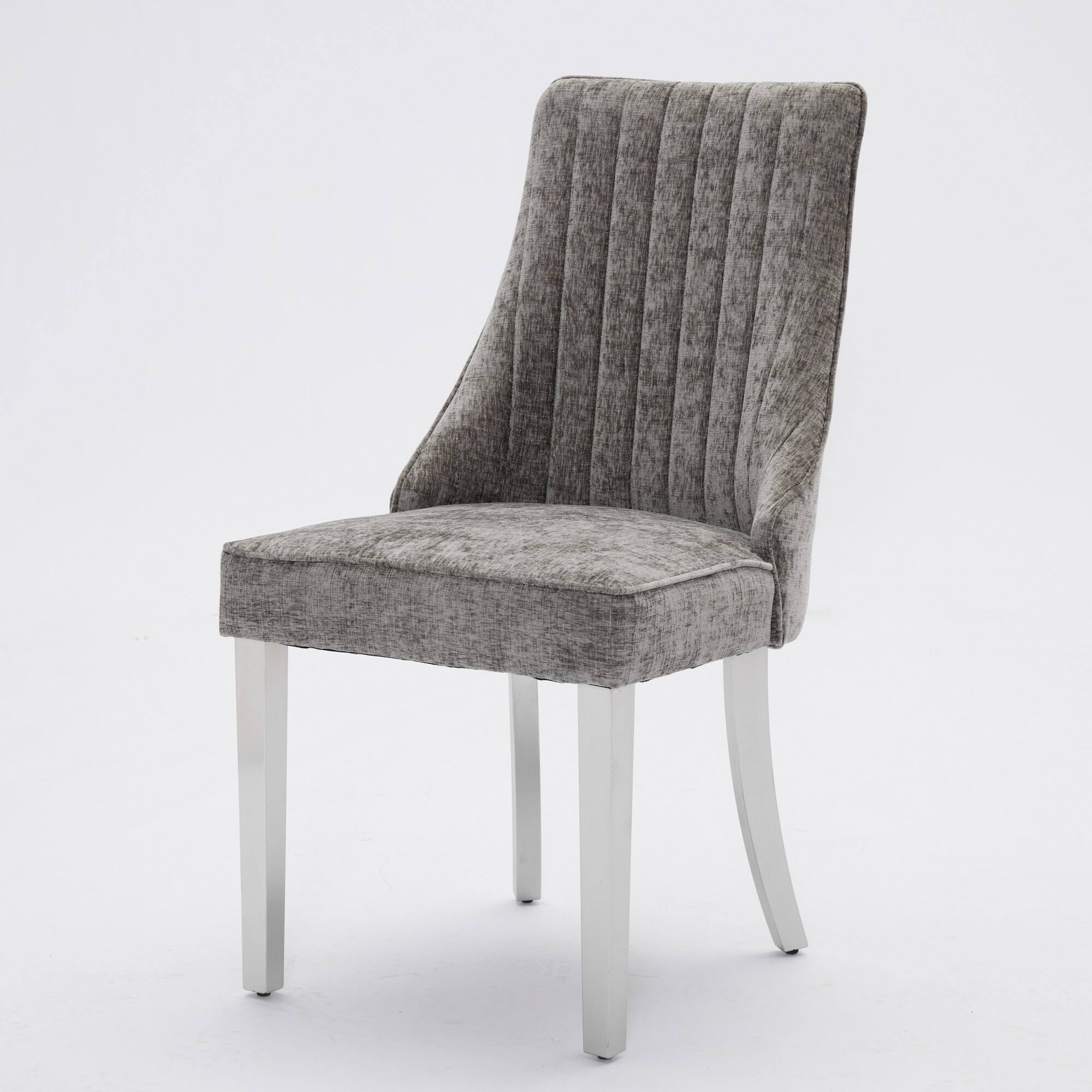 Alt View 4. Tiramisubest - 2-Piece Rayon Cloth Flocking Chenille Dining Chairs,Fabric Upholstered Chair with Silver Stainless Steel Legs(Gray) - Gray.