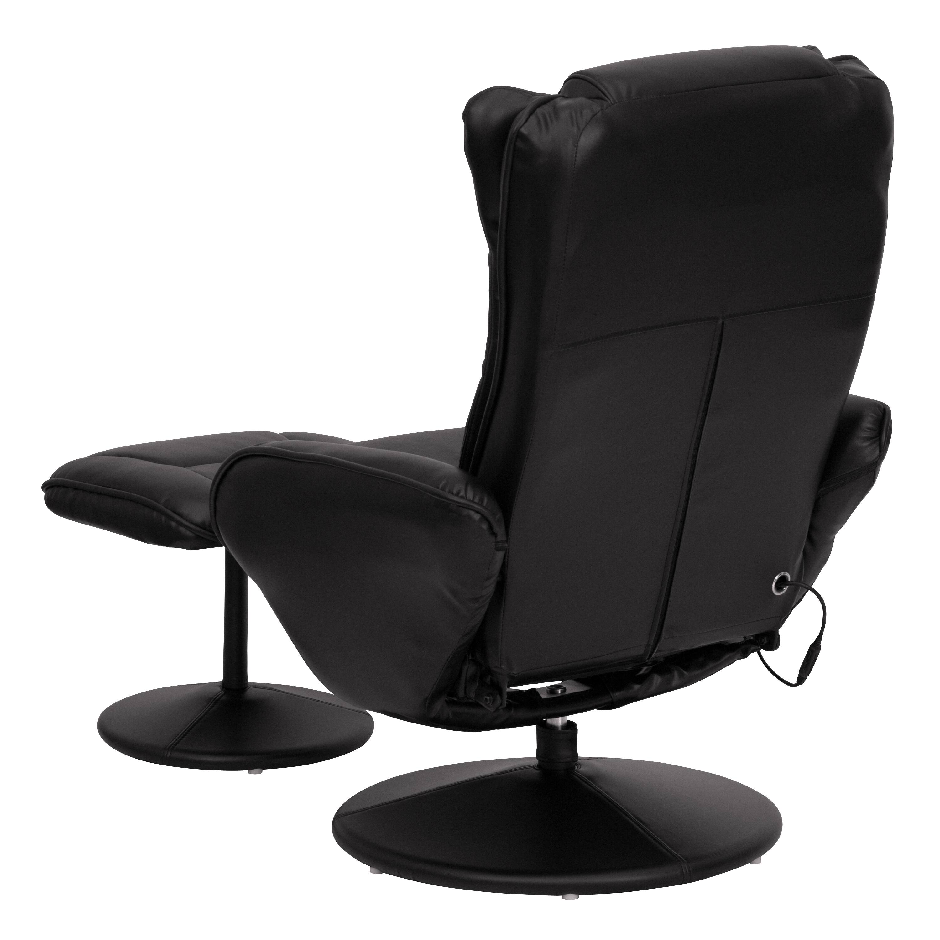 Alt View 4. Emma + Oliver - Massaging Multi-Position Plush Recliner with Side Pocket and Ottoman - Black.