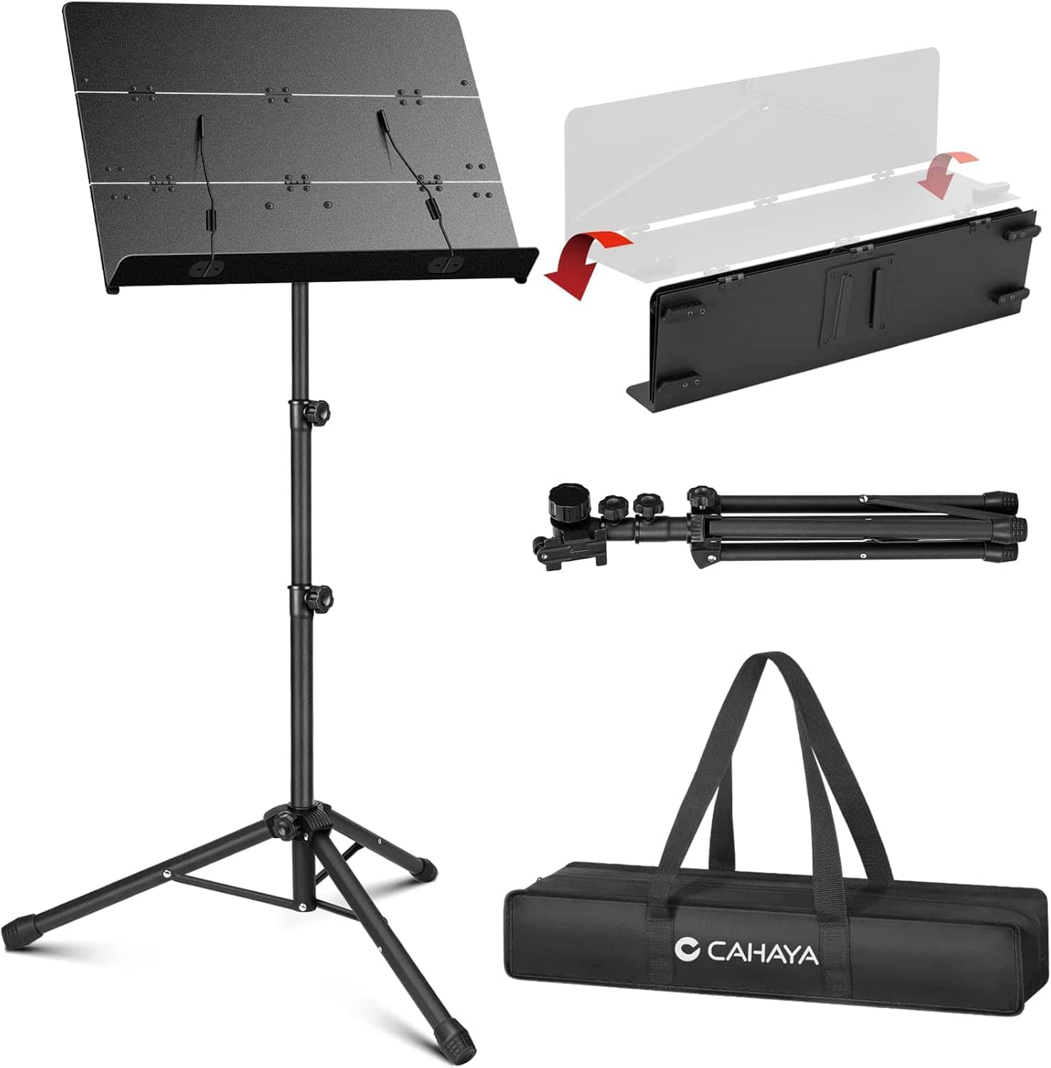 CAHAYA - Foldable Sheet Music Stand with Tri-fold Panel Portable Music Stand with Carrying Bag Metal Material CY0317