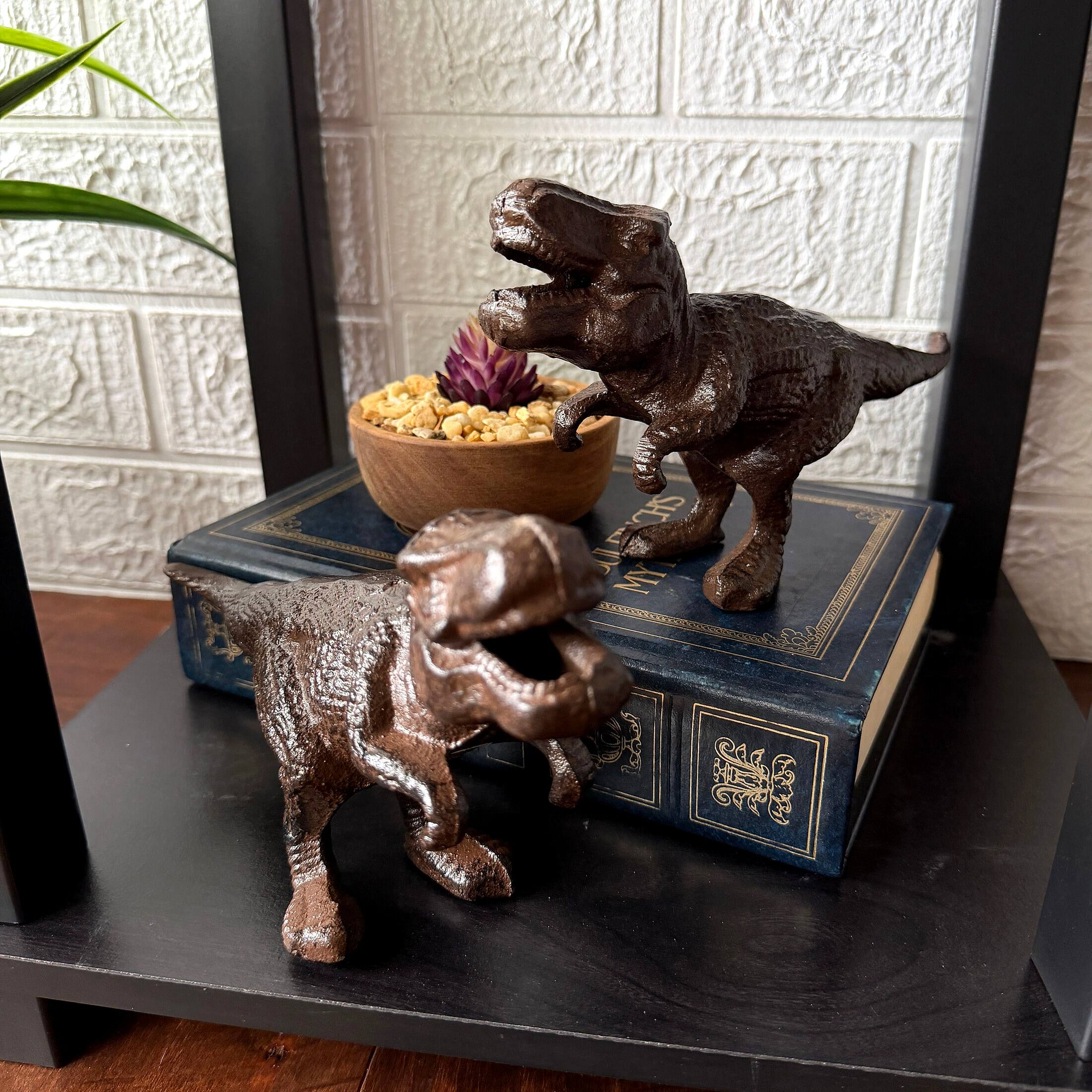 Alt View 3. Things2Die4 - Cast Iron Dinosaur Bookends Set of 2 Brown T-Rex Decorative 8.5 In - Brown.