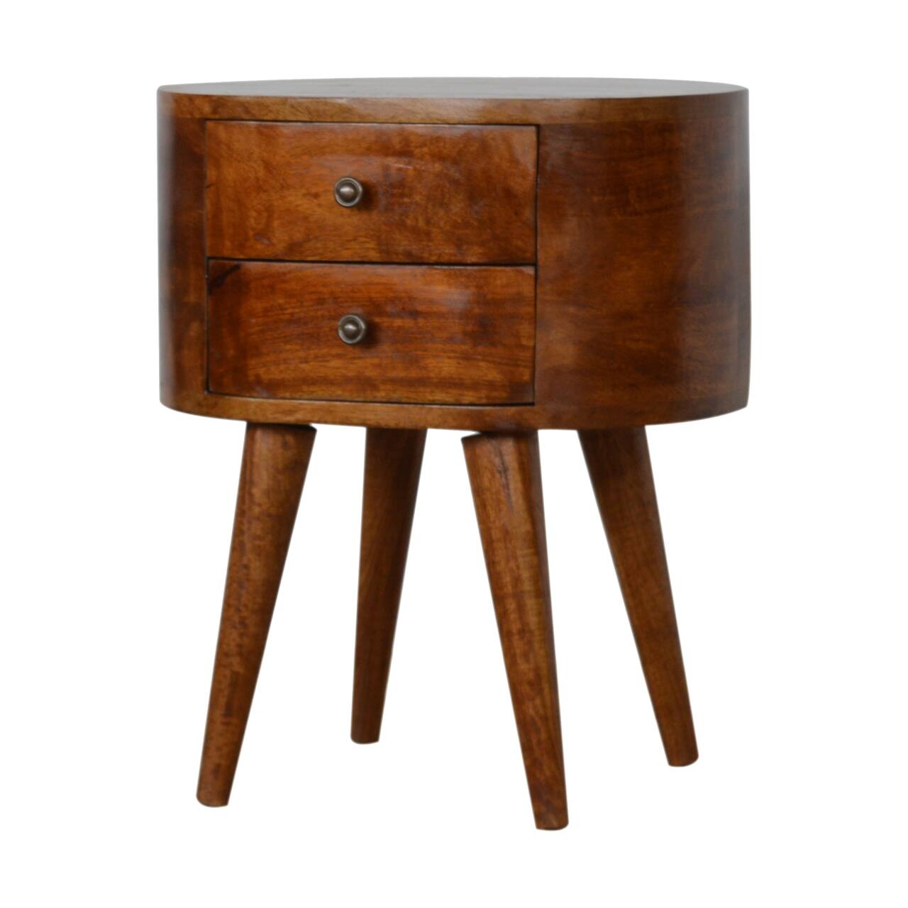 Angle. Artisan Furniture - Artisan Furniture Solid Wood Chestnut Rounded Nightstand Table, 2 Drawers, Nordic Legs, Dark Brown - Chestnut.
