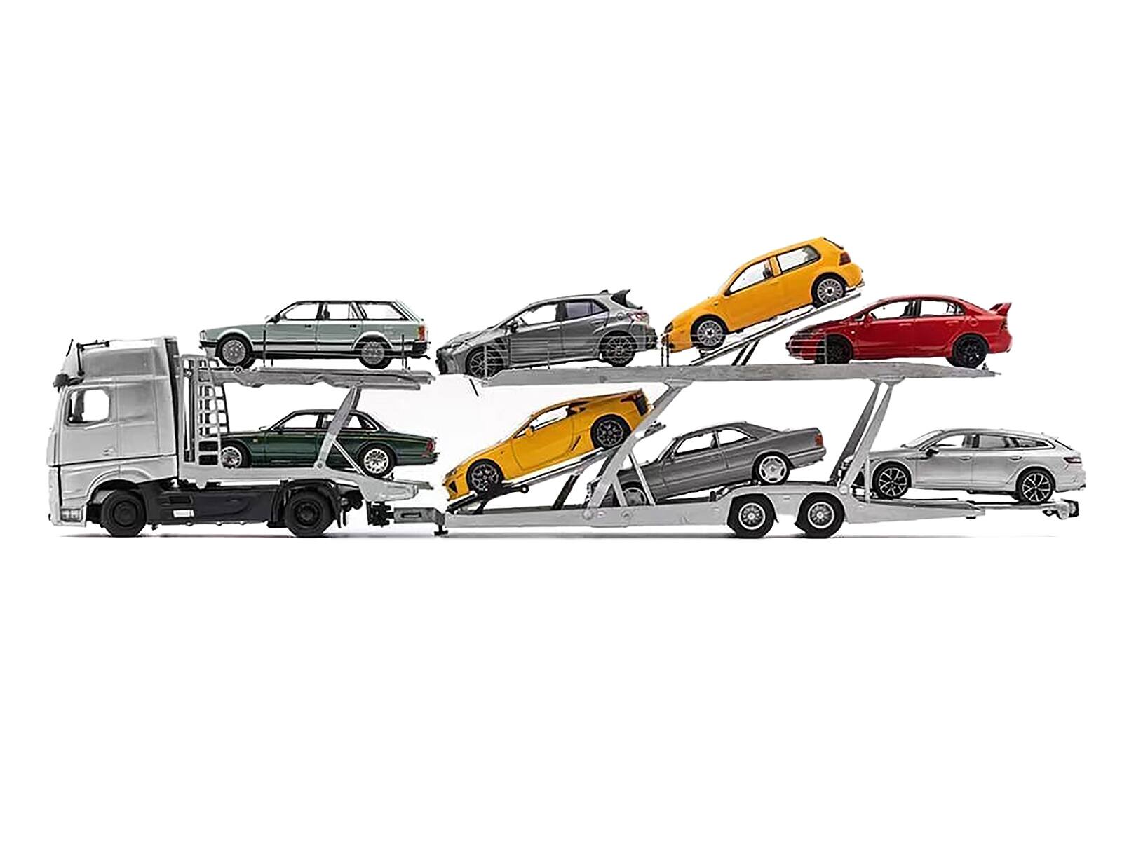 Back. GCD - Mercedes-Benz Actros Auto Transporter White 1/64 Diecast Model by GCD - White.