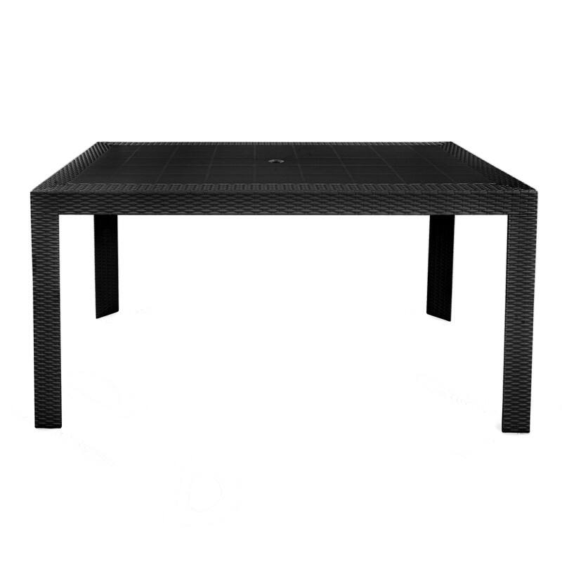 Back. LeisureMod - Mace Weave Design 55Inch Outdoor Dining Table, Weather-Resistant Patio Accent Table, Modern Backyard Furniture - Black.