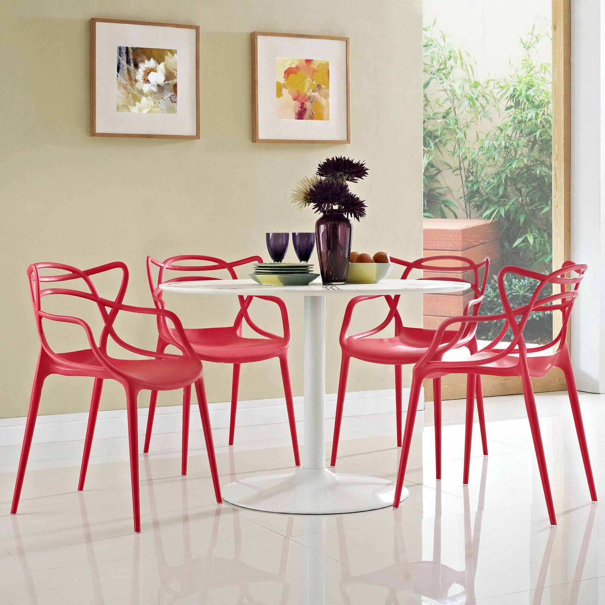 Back. Modway - Entangled Dining Set Set of 4 by Modway - Red.