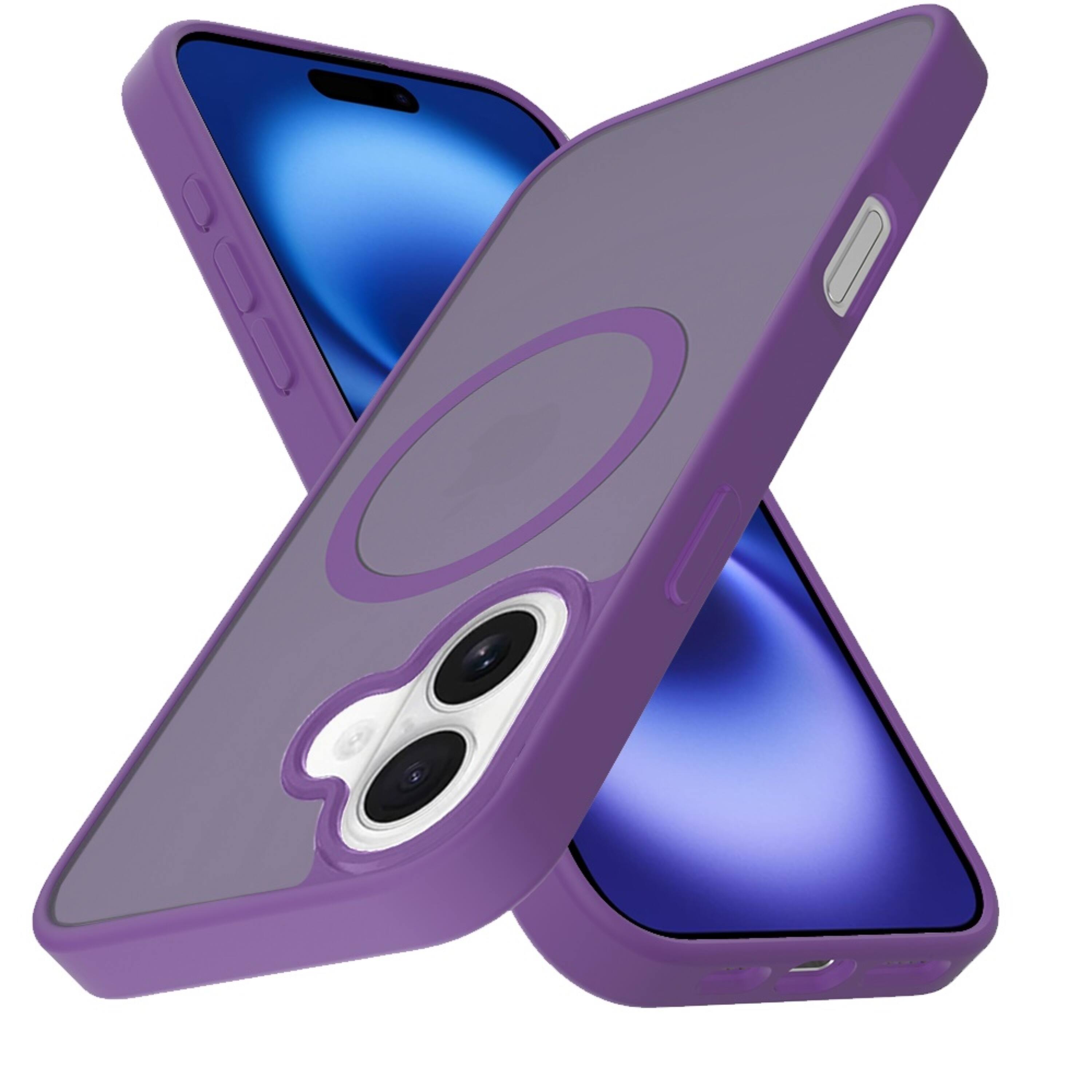 Left. Kitcheniva - Soft Touch Frosted Cover Magnetic Circle Phone Case With Tempered Glass For iPhone 17 Dark Purple - Dark Purple.