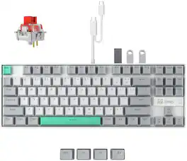 3inus - KEBOHUB EE01 Wired Mechanical Keyboard with 5-in-1 Hub, 87 Keys RGB Backlit, Hot-Swappable Switches for Mac & Windows - Gray