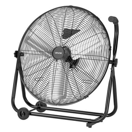 Front. VEVOR - Industrial Shop Fan, 24 Inch Floor Drum Fan,High Velocity 7500 CFM,Heavy Duty Aluminum Blades, 3 Speeds, 360 Degree Tilt - Black.