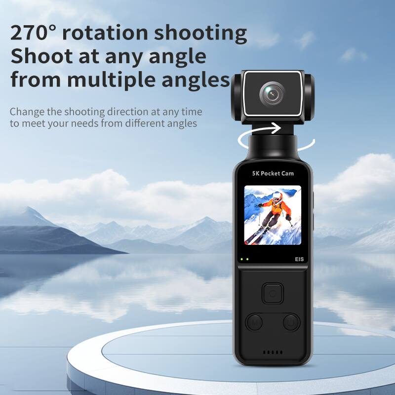 270° rotation shooting  
Shoot at any angle from multiple angles  
Change the shooting direction at any time to meet your needs from different angles  

5K Pocket Cam  
EIS