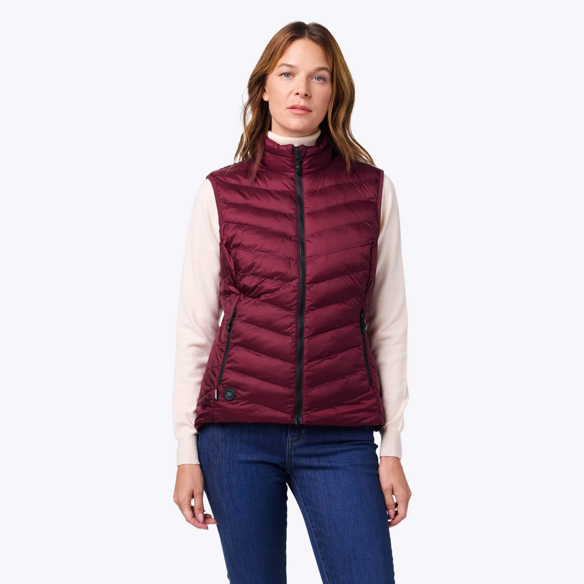 Front. Mobile Warming - Women's Backcountry Xtera Heated Vest - Burgandy.