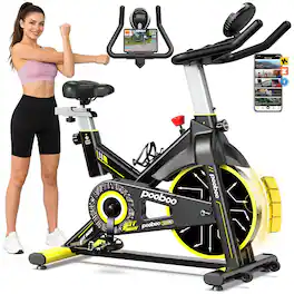 Pooboo - Adjustable Indoor Cycling Exercise Bike for Home Cardio with Upgraded Comfort Seat - Yellow