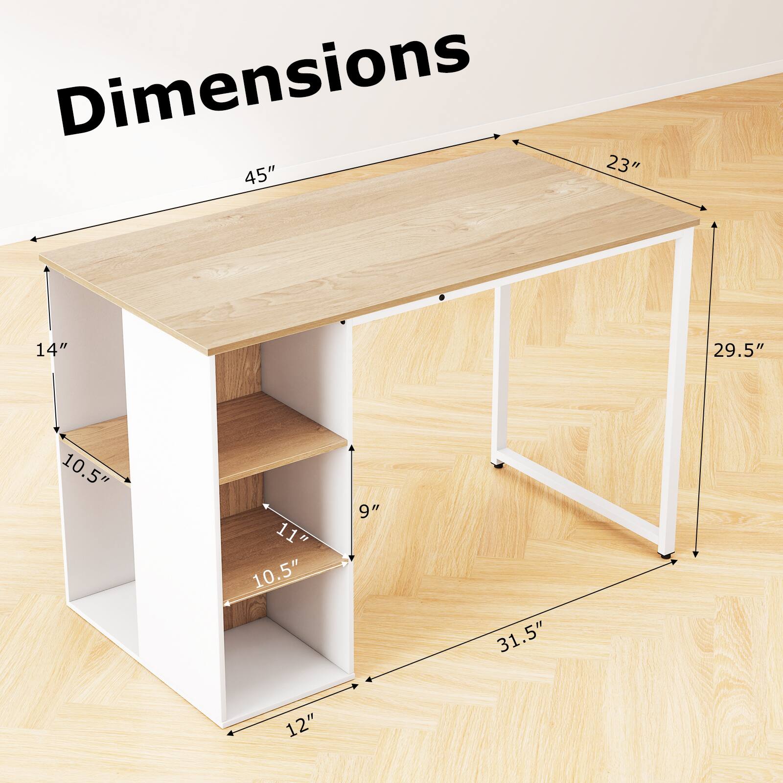 Dimensions: 45" x 23" x 14" x 29.5" x 10.5" x 11" x 10.5" x 9" x 31.5" x 12"