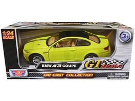 BMW M3 Coupe Neon Top and Stripes "GT Racing" Series 1/24 Diecast Model Car by Motormax - Yellow With Matt Black