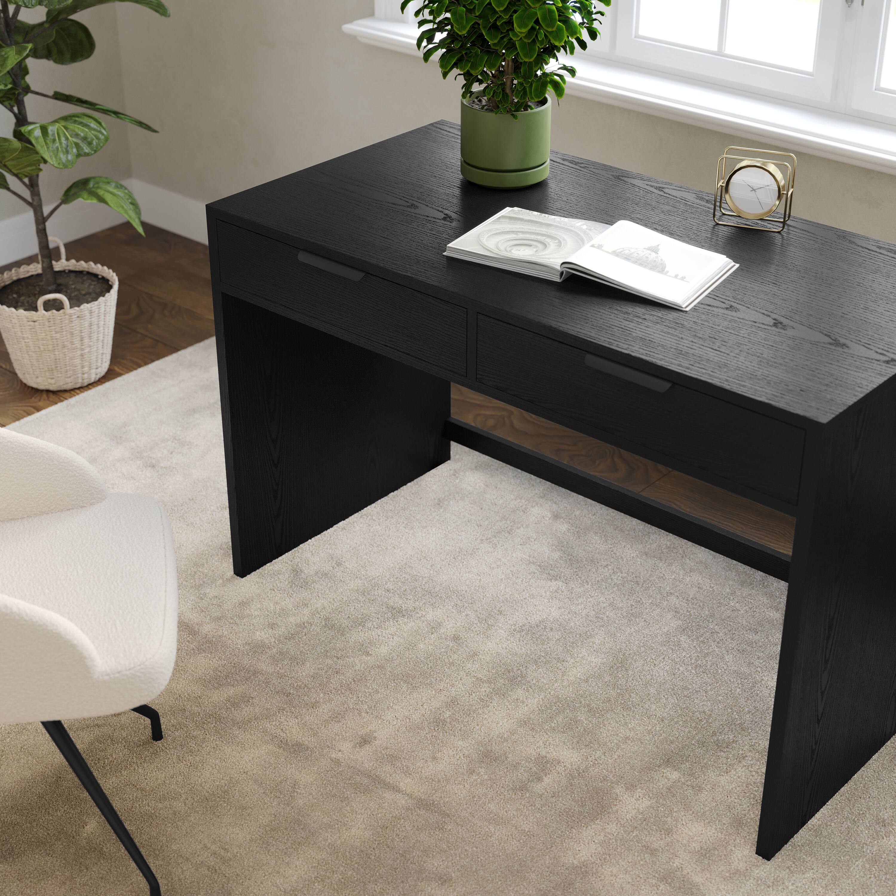 Alt View 4. Martha Stewart - Kayden Home Office Modular Desk with 2 Drawers - Black Frame/Oil Rubbed Bronzed Hardware.