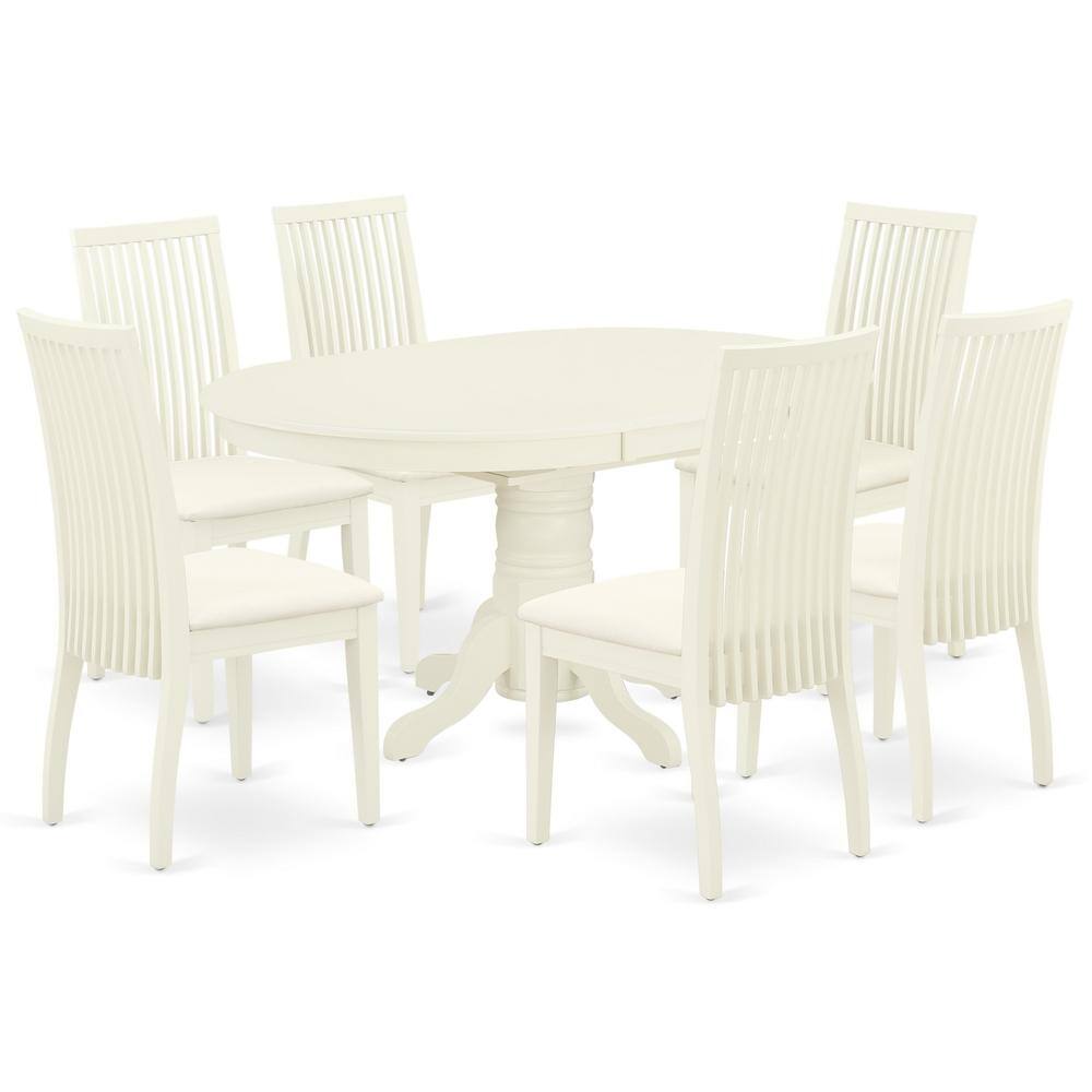 Back. East West Furniture - Dining Room Set Linen White - Brown.