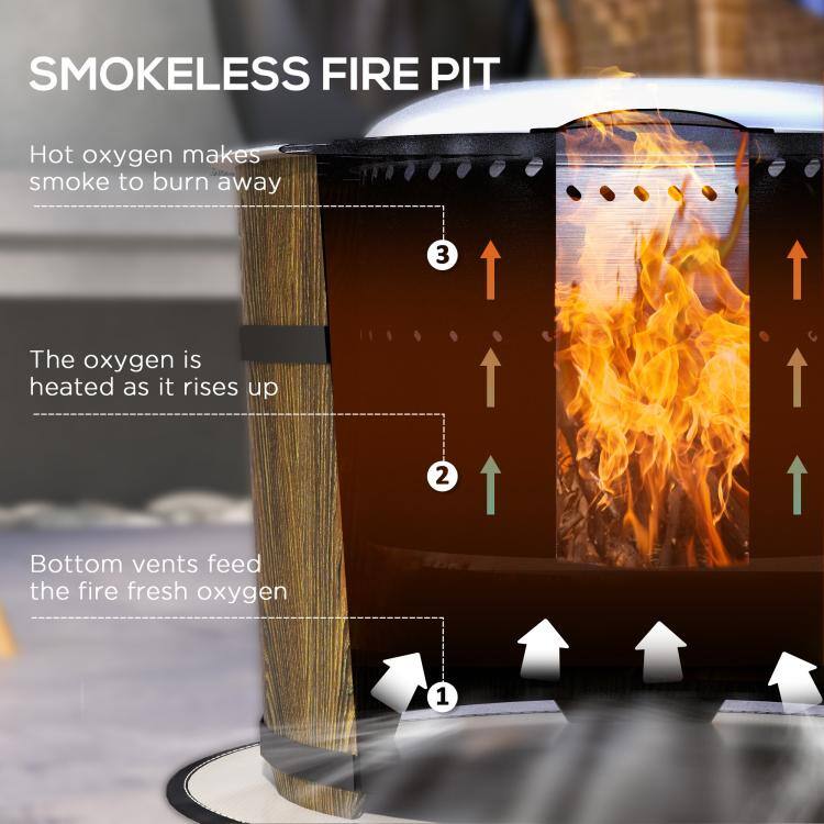 SMOKELESS FIRE PIT

1. Bottom vents feed the fire fresh oxygen
2. The oxygen is heated as it rises up
3. Hot oxygen makes smoke to burn away