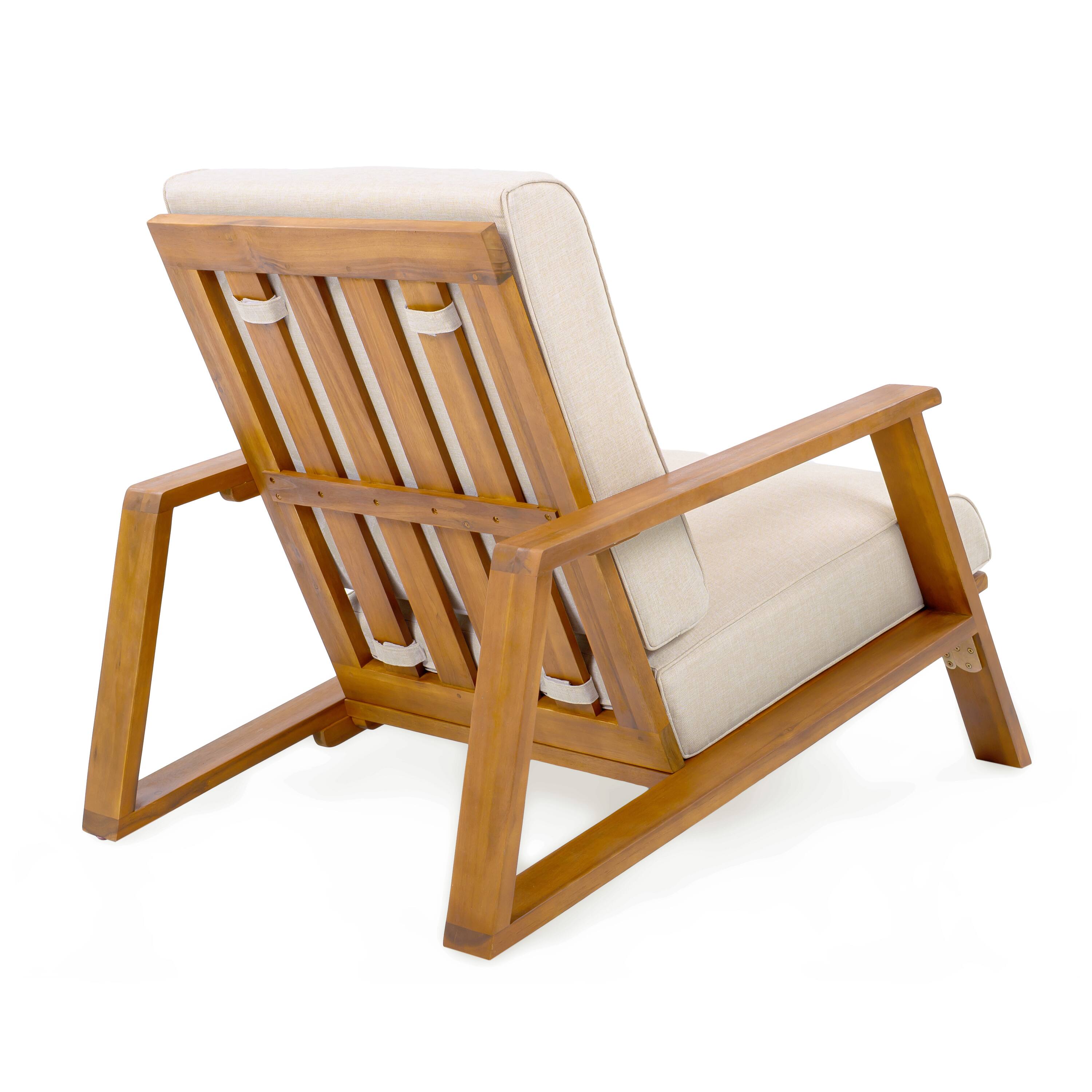 Alt View 2. Mondawe - Outdoor Club Chair with Cushion and Acacia Wood Frame - Beige+Natural.