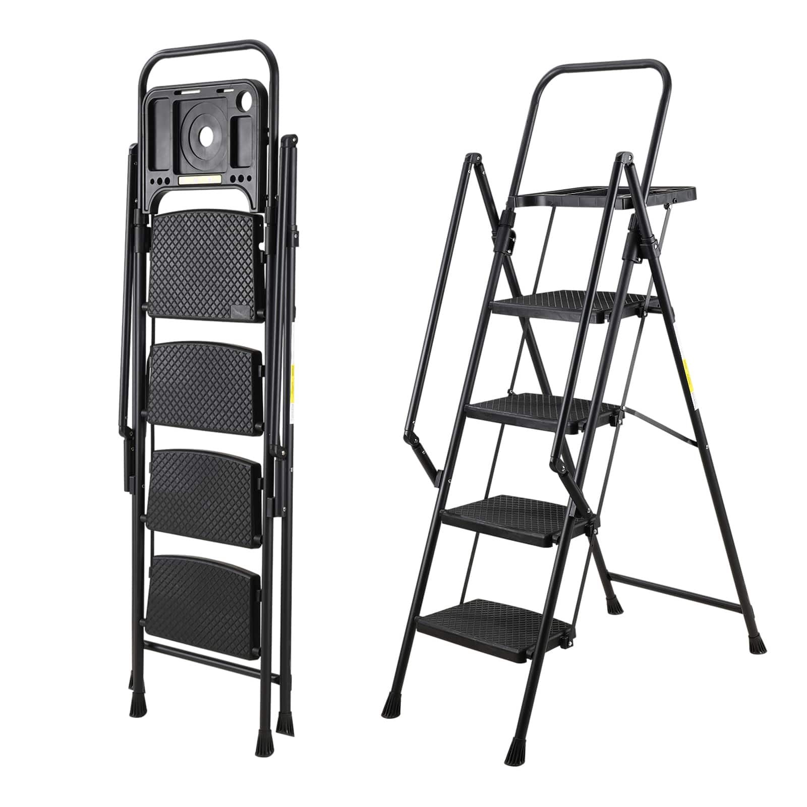 Chateau Abodes - Folding Ladder with Handrails, Tool Tray & Wide Anti-Slip Steps, Portable 800 lb Capacity for Home & Office - 4 Step