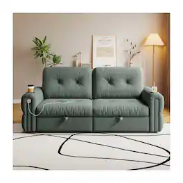 Boyel Living - 77-Inch Chenille Convertible Sleeper Loveseat with Pull-Out Bed - Green