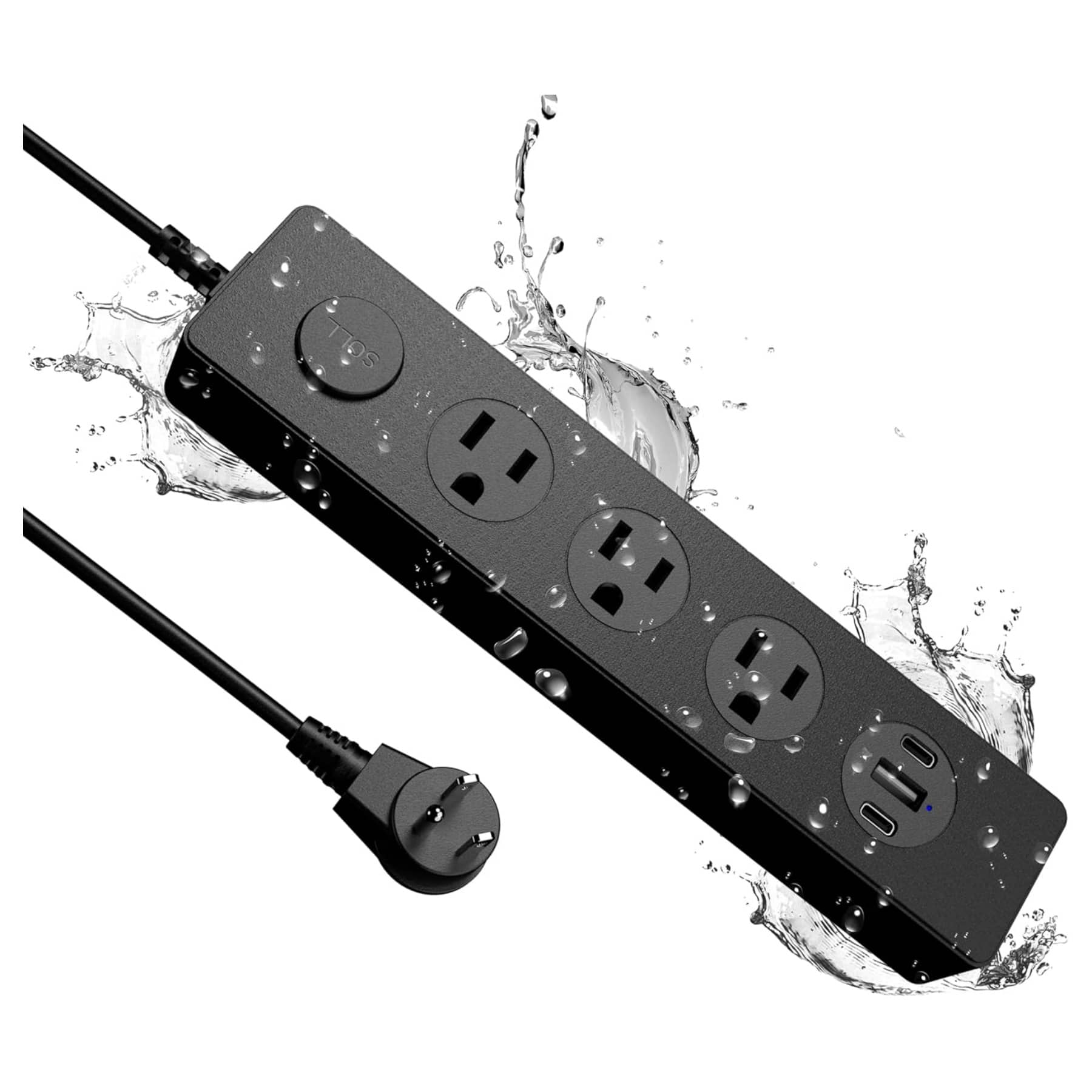 Dazzed Corner - 5.18FT Outdoor Power Strip Weatherproof, Surge Protector Power Strip with 3 Outlet and 3 USB Charging Ports - Black