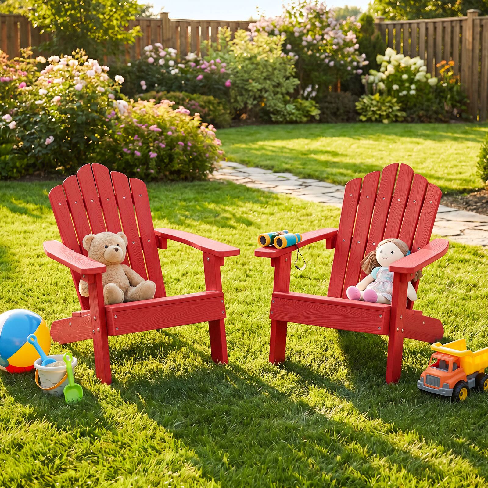 Alt View 1. Gymax - Gymax Kids Adirondack Chair(s) Outdoor Chair(s) for Kids w/ Tilted High Backrest Red - Red.
