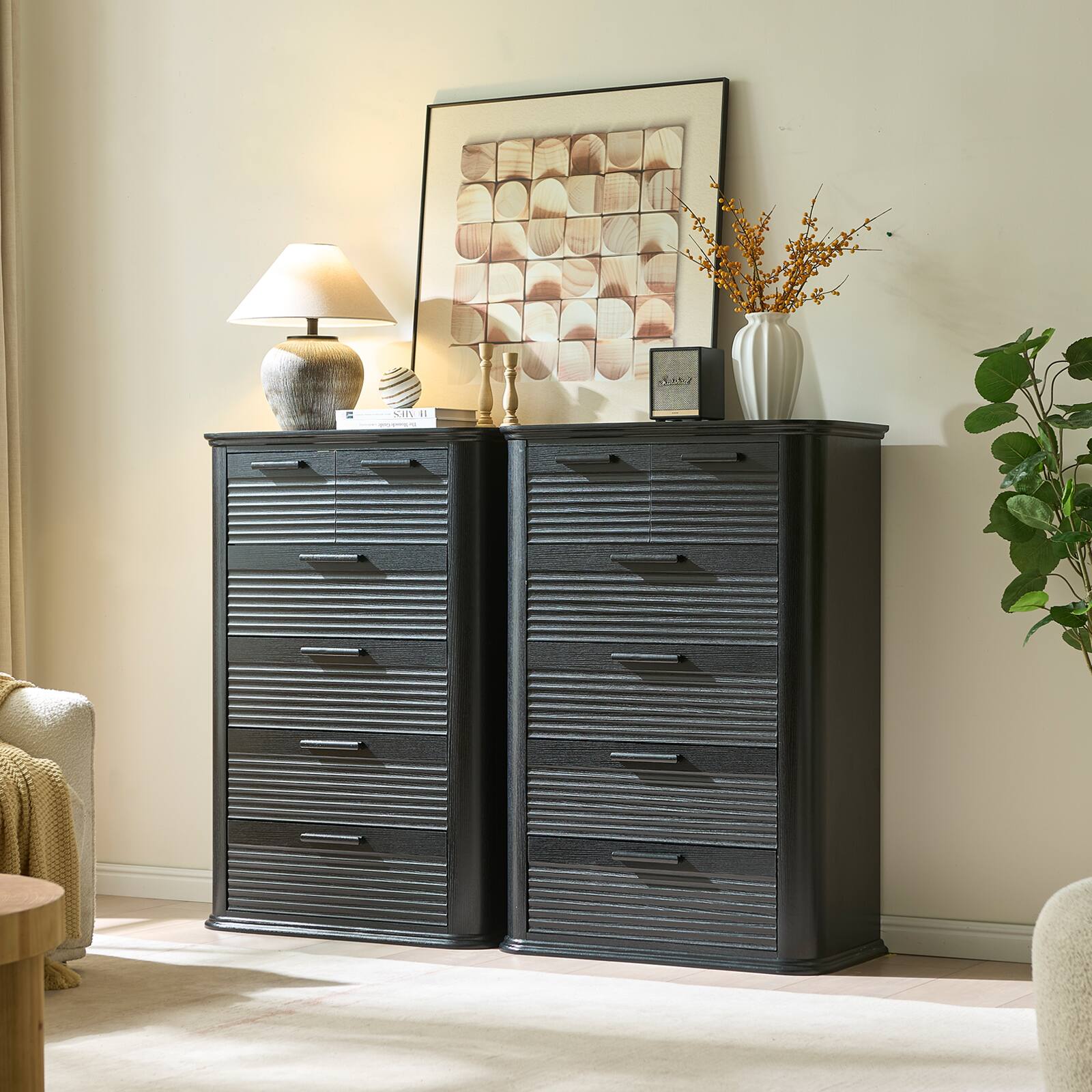 Alt View 2. Forest'nSky - Black Wood 6 drawer 31.5 in. Wide Chest of Drawers with Curved Profile Design for Living Room - Black.