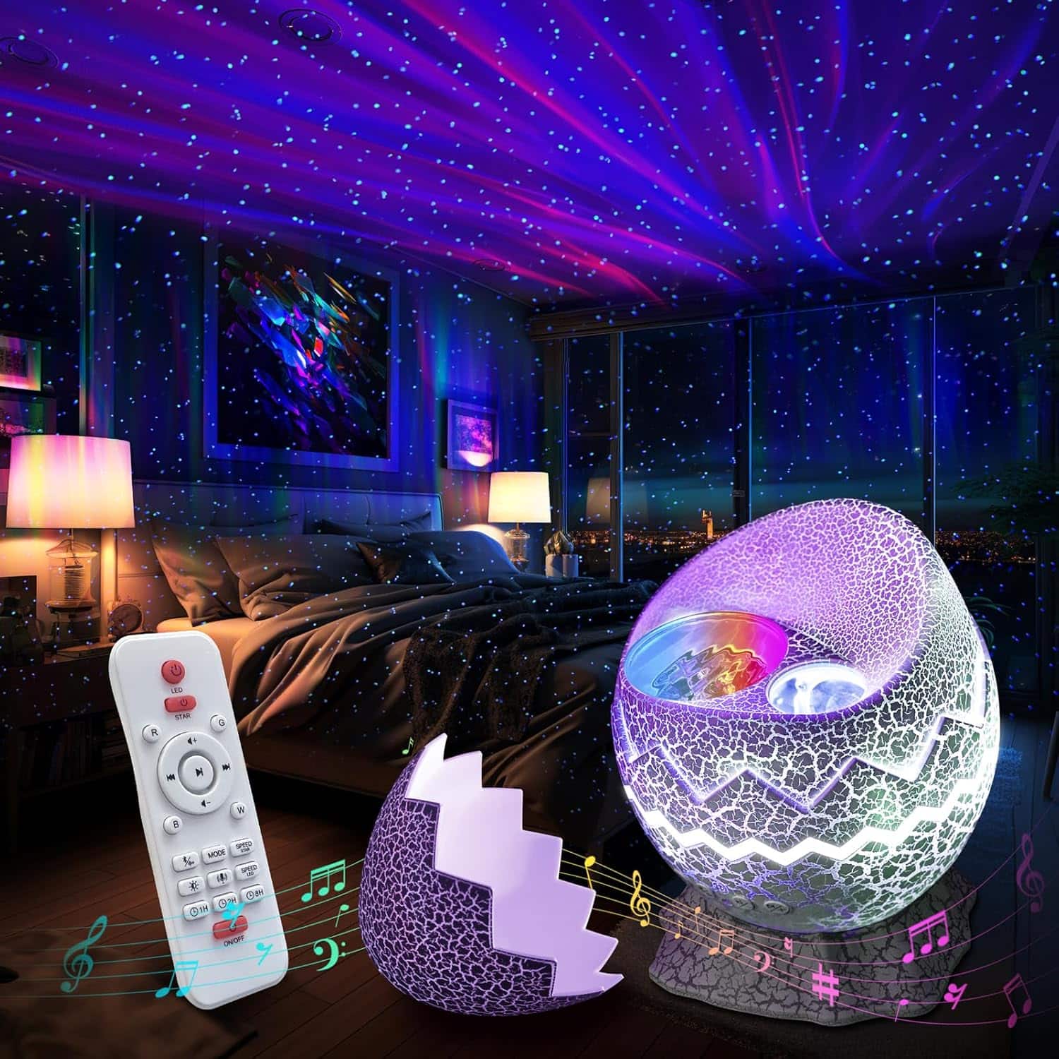 AENKYO - Star Projector Galaxy Light 4 in 1 Star Projector Night Light White Noise Bluetooth Speaker with Remote Control