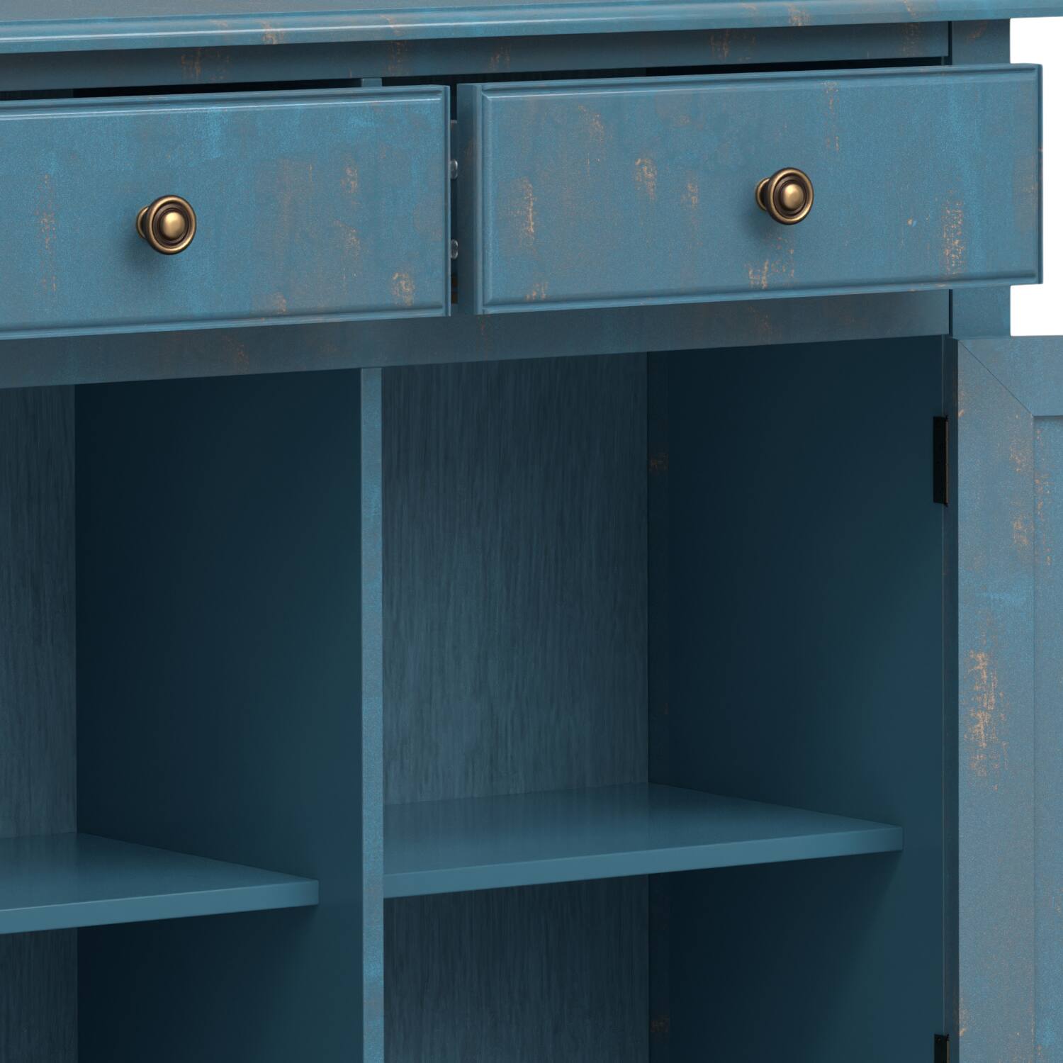 Alt View 4. Simpli Home - Connaught 40 inch Wide Solid Wood Traditional Entryway Storage Cabinet in Distressed Coastal Blue - Distressed Coastal Blue.