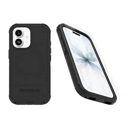 Front. OtterBox - OtterBox iPhone 17 (Only) Bundle: Defender Series Case & Screen Protector - Case Only - Rugged - Snaps on MagSafe - Black.