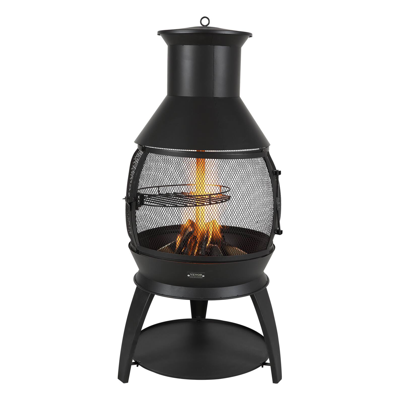 Alt View 5. VEVOR - Chiminea, 22 Inch Outdoor Wood Burning Firepit, Iron Spherical Fireplace for BBQ & Warming, Wooden Fire Pit - Black.