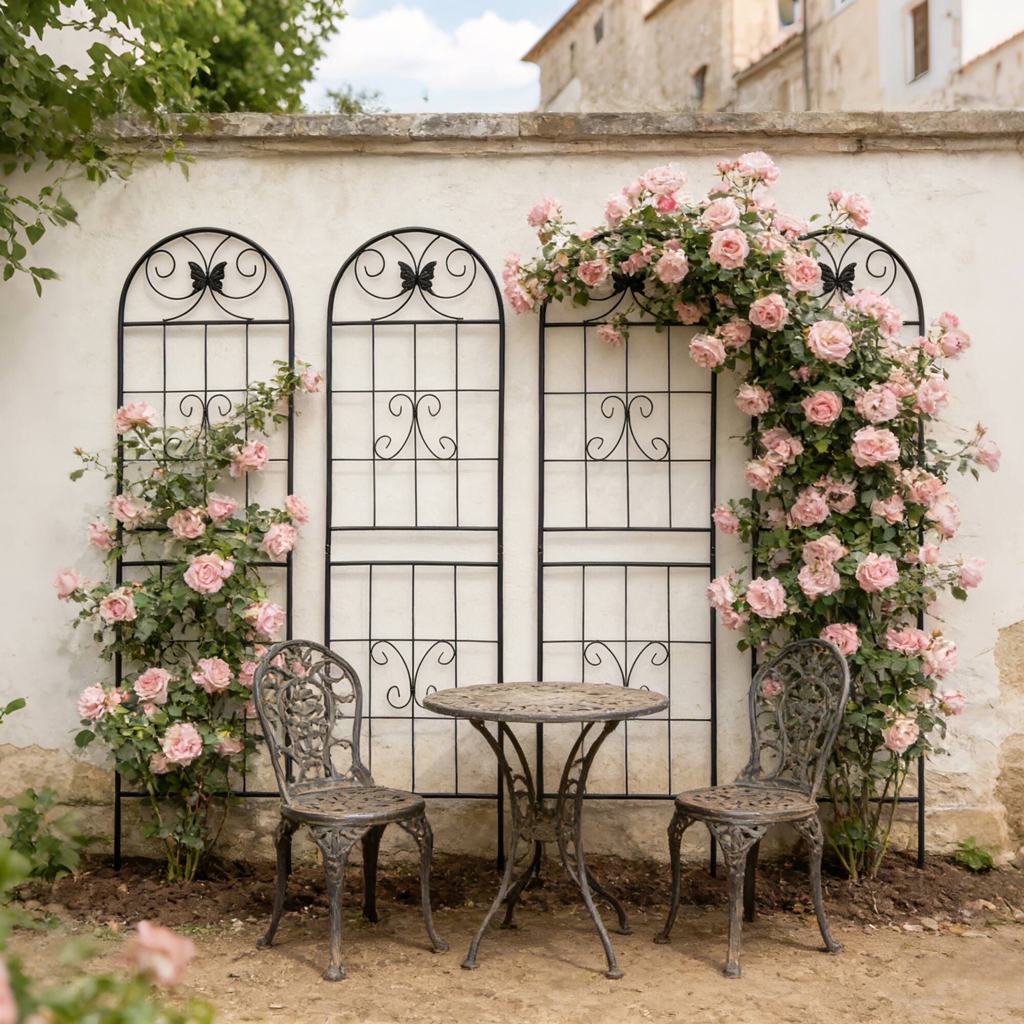 Back. Loheer - 4 Pack Rustproof Metal Garden Trellis 5.9 ft x 1.64 ft for Climbing Plants Outdoor Flower Support.