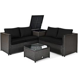 Pefilos - 4 Pieces Outdoor Patio Rattan Furniture Set with Loveseat and Storage Box, Patio Furniture Set for Outdoor as Garden - Black