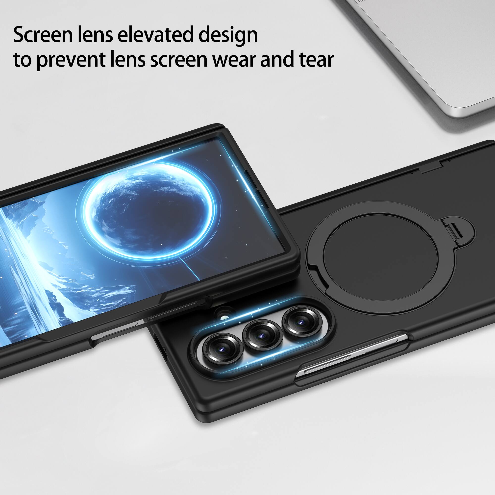 Screen lens elevated design to prevent lens screen wear and tear