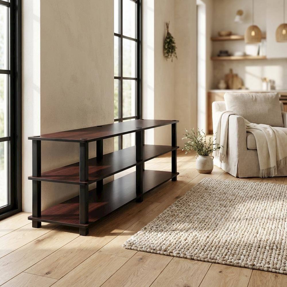 Alt View 2. FurniFact - Dark Cherry/Black TV Stand with 3 Tiers and Engineered Wood Storage - Brown Black.