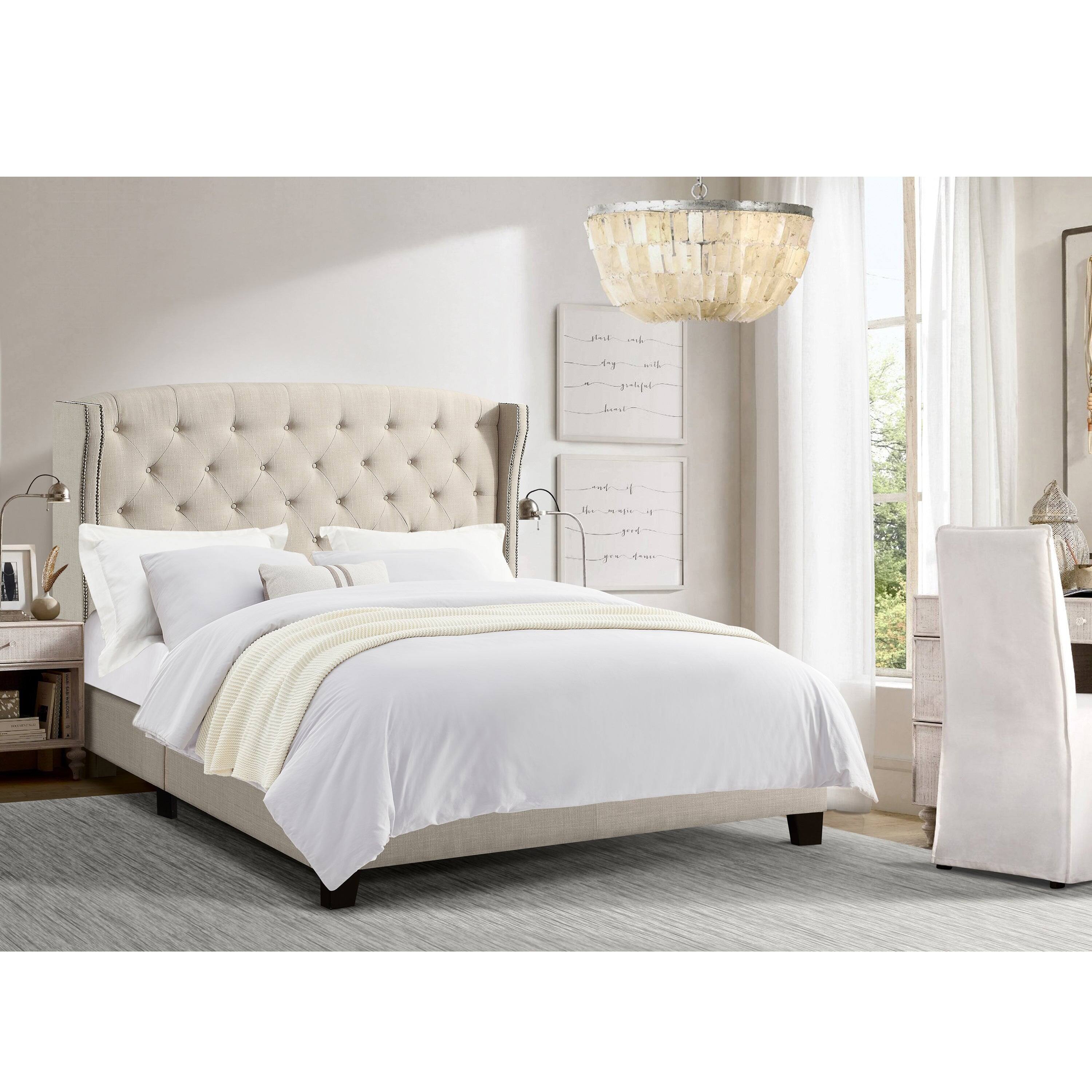 Alt View 5. Boyel Living - 84 in High Back Upholstered Bed Frame with Solid Wood Structure Soft Fabric Headboard in White - Off-white.